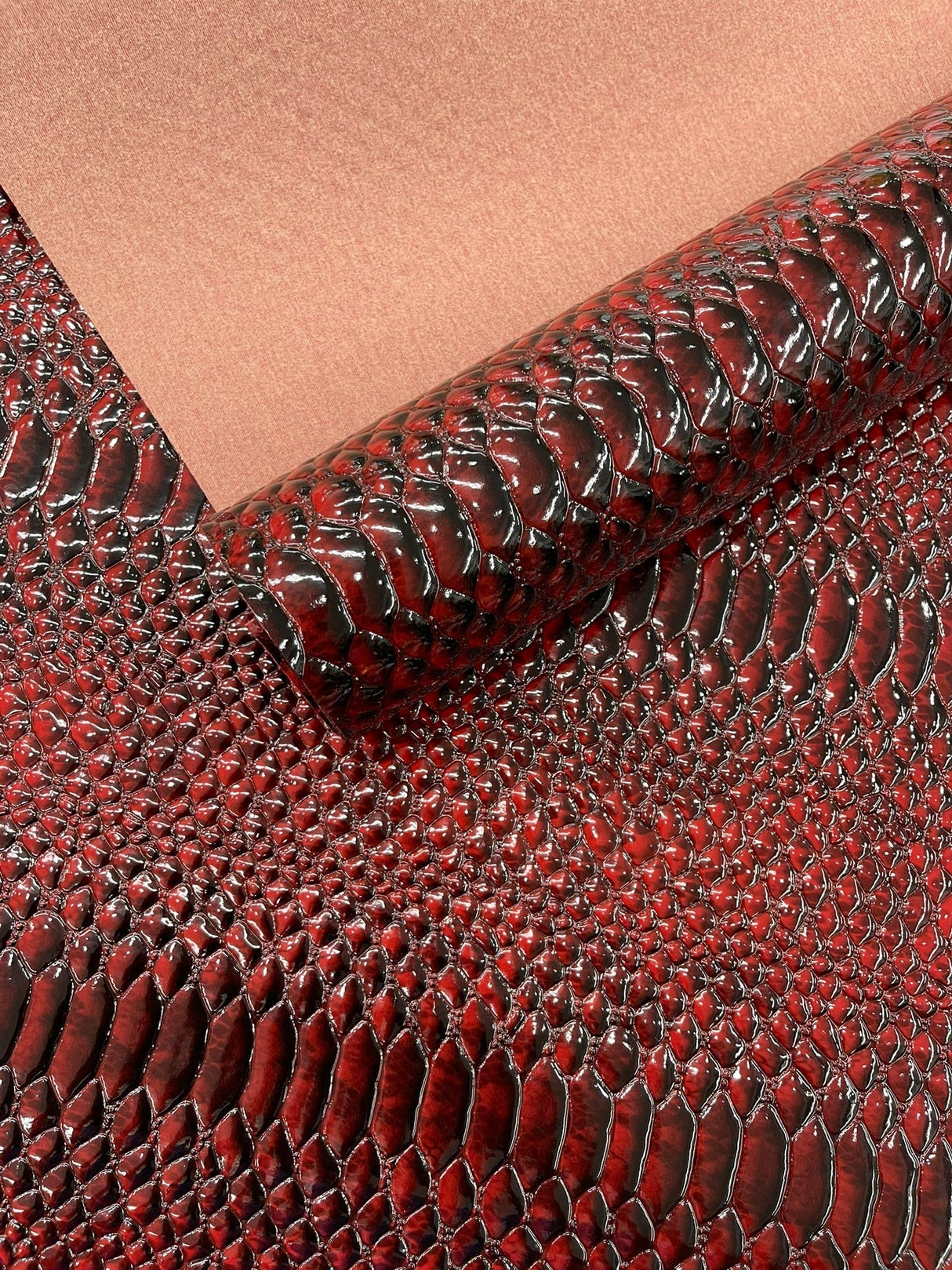 Cobra Snake Shiny Vinyl Fabric - 3D Embossed Snake Skin, 54" Width, 72% PVC 28% Polyester (1/2 Yard)