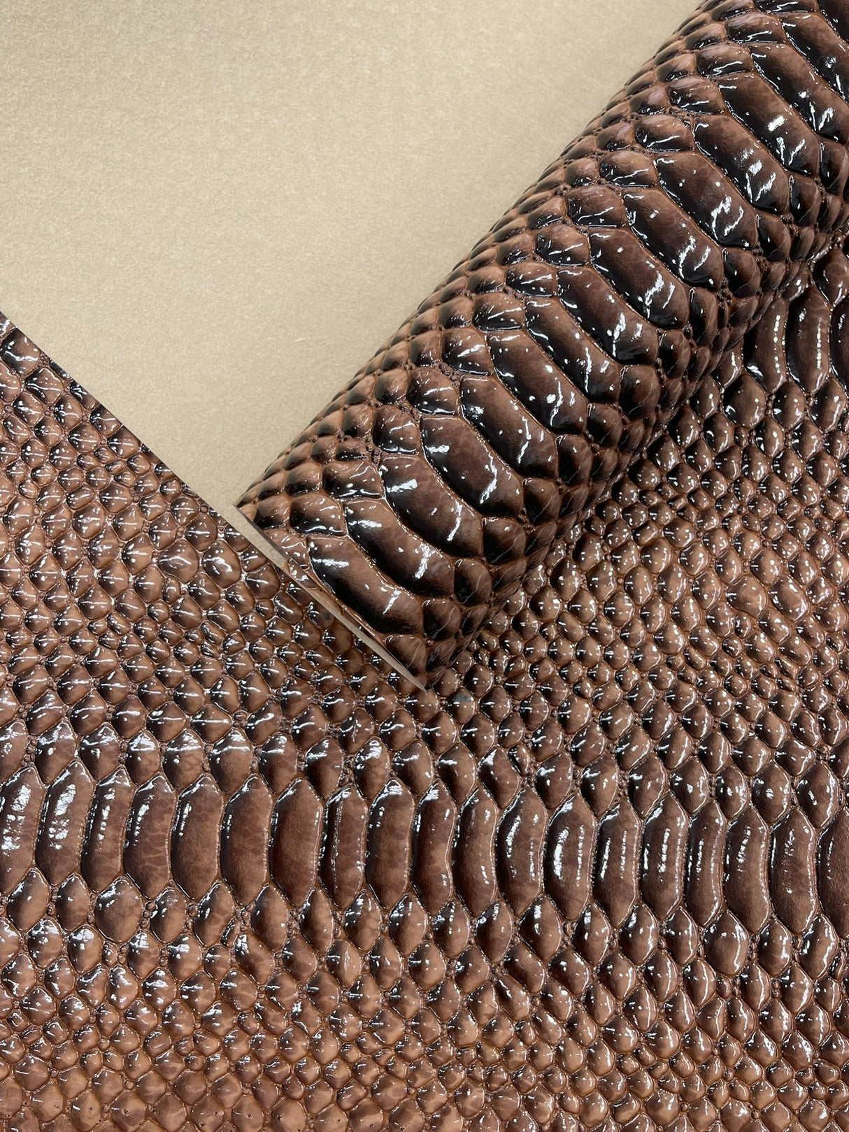 Cobra Snake Shiny Vinyl Fabric - 3D Embossed Snake Skin, 54" Width, 72% PVC 28% Polyester (1/2 Yard)