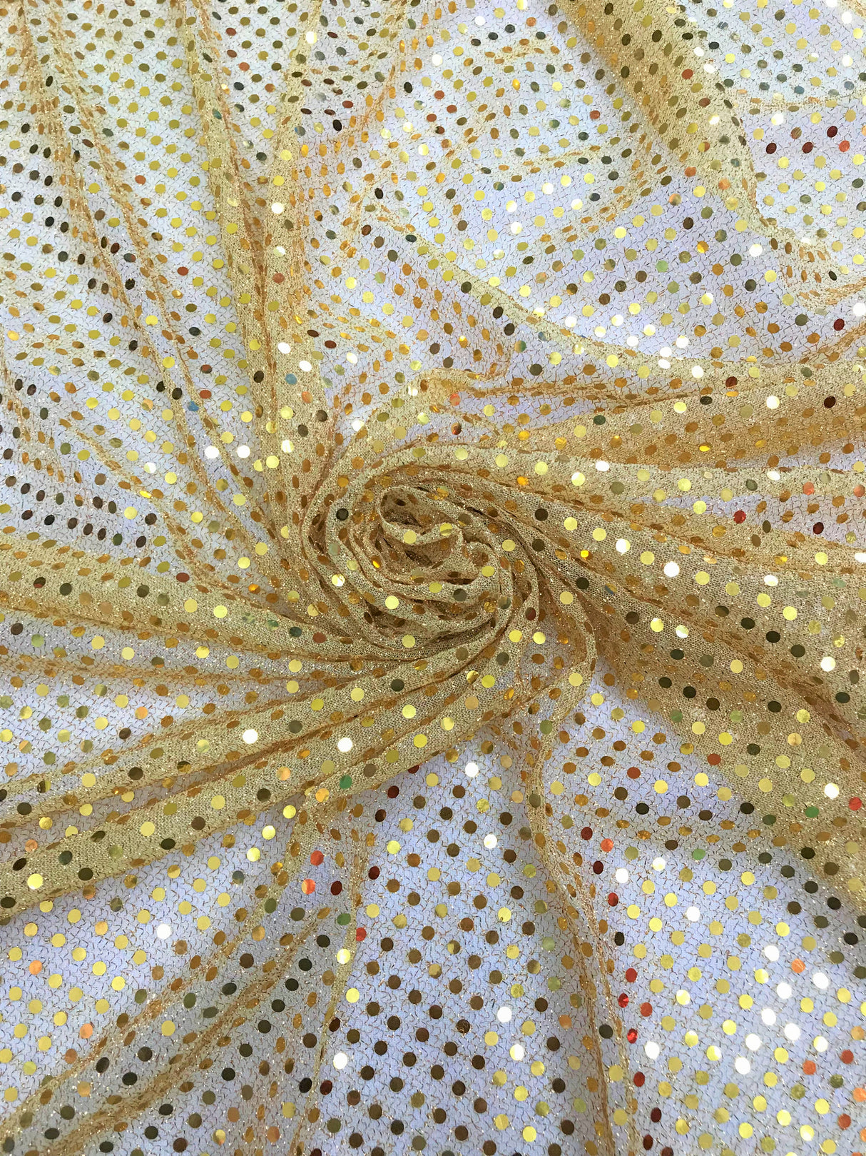 Gold Small Confetti Sequin Polyester Fabric - Gold Confetti Dot Sequin, 42" Width (1 Yard)