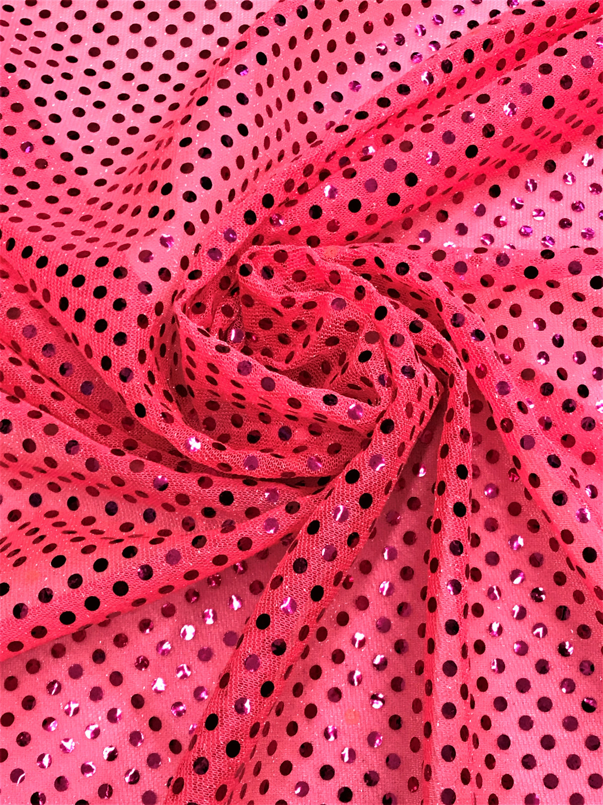 Neon Pink Small Confetti Sequin Polyester Fabric - Neon Pink Confetti Dot Sequin, 42" Width