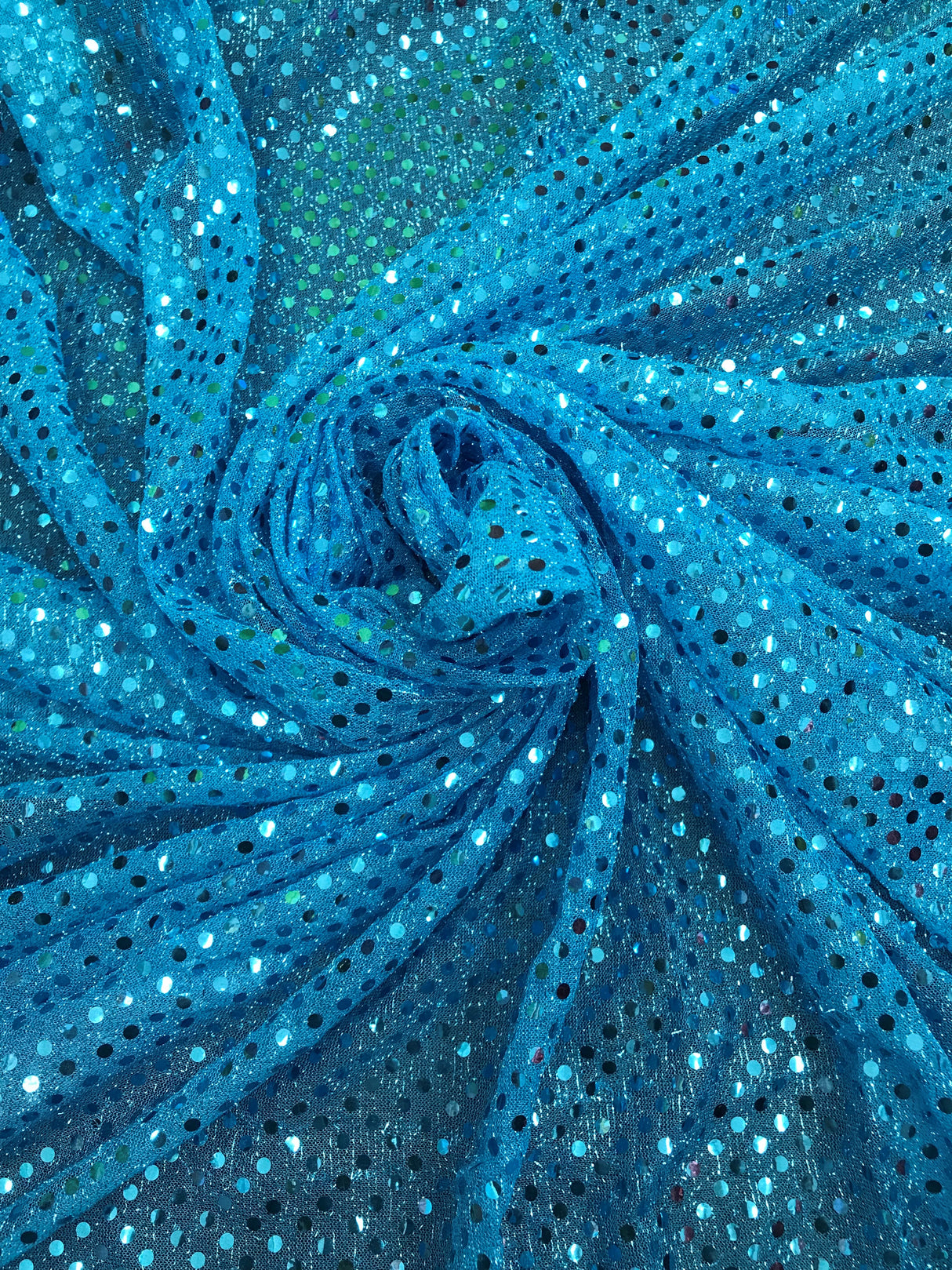 Turquoise Small Confetti Sequin Polyester Fabric - Turquoise Confetti Dot Sequin, 42" Width (1 Yard)