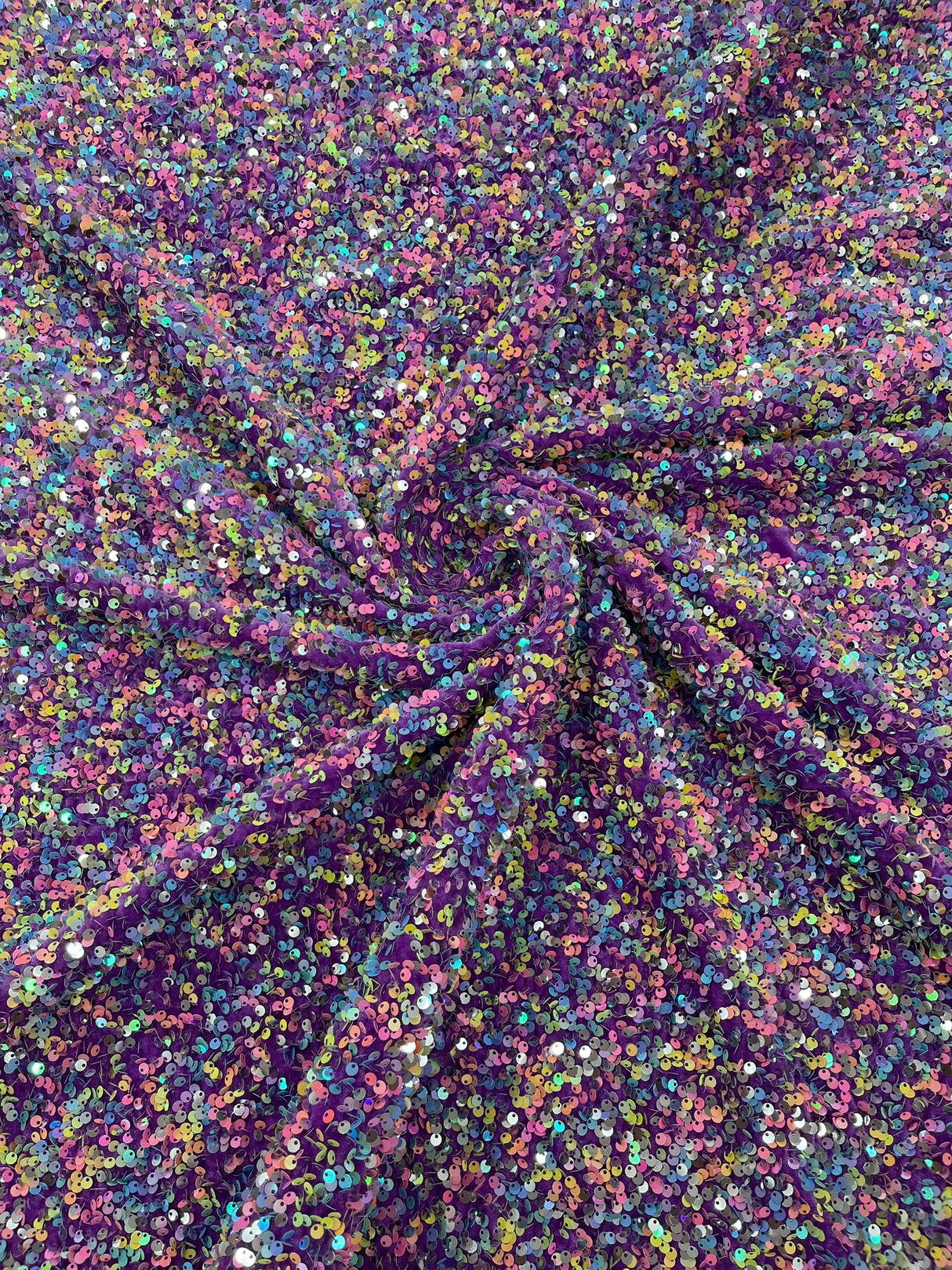 Confetti Sequin Stretch Velvet Fabric - Black, Lilac, Light Blue, Pink, Black Multi, 54" Width (1 Yard)