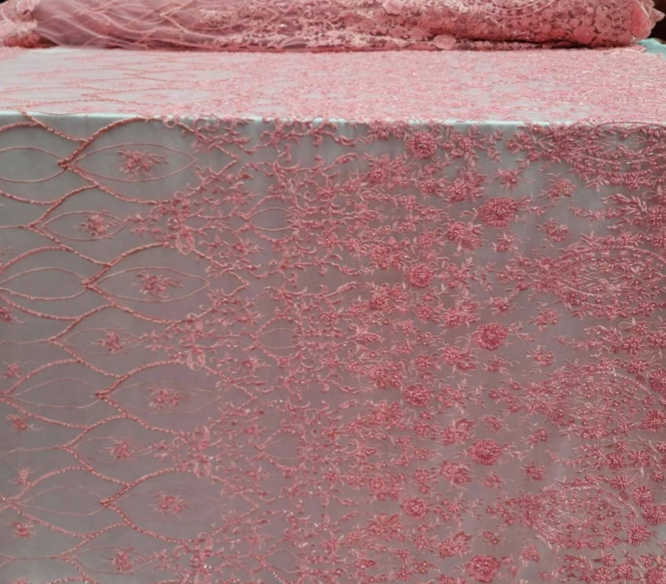 Beaded Lace Floral Coral