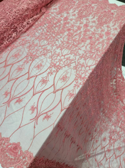 Beaded Lace Floral Coral