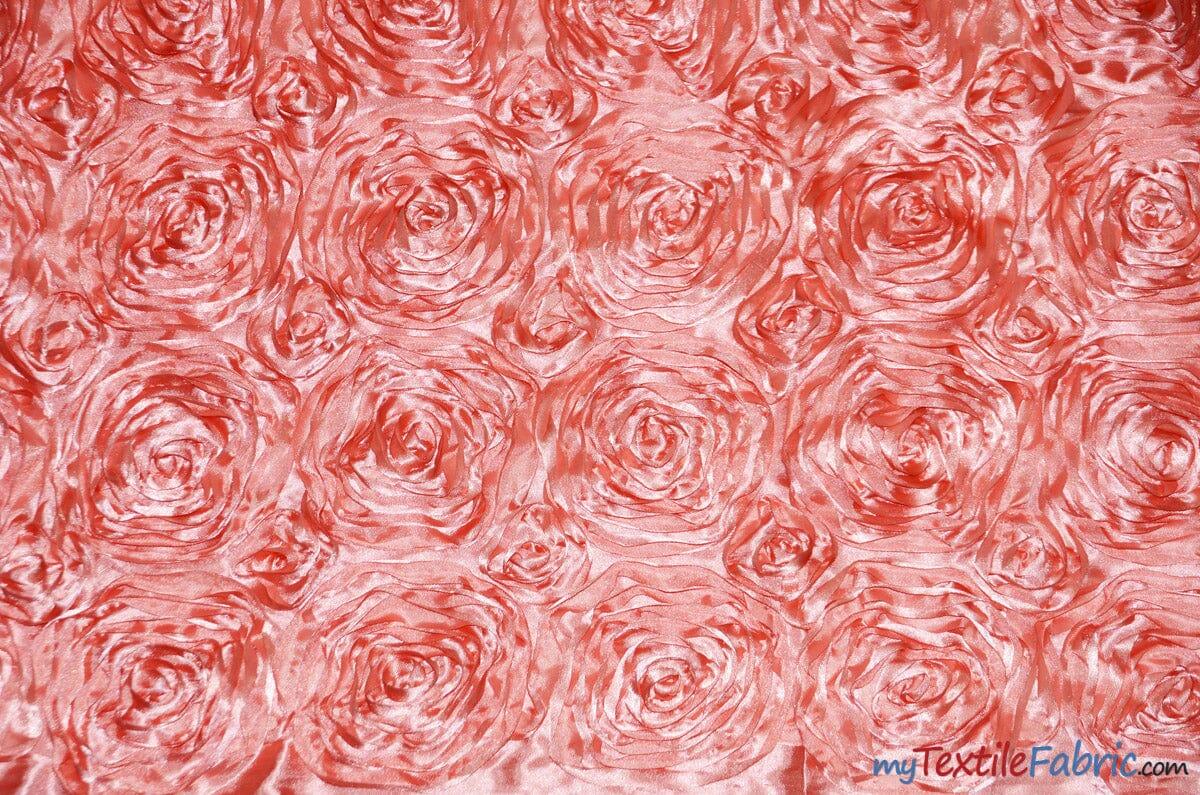 Rosette Satin Polyester Fabric - 3D Satin Floral Embroidery, 52/54" Width (Yards, Bolts, Sample Swatch)