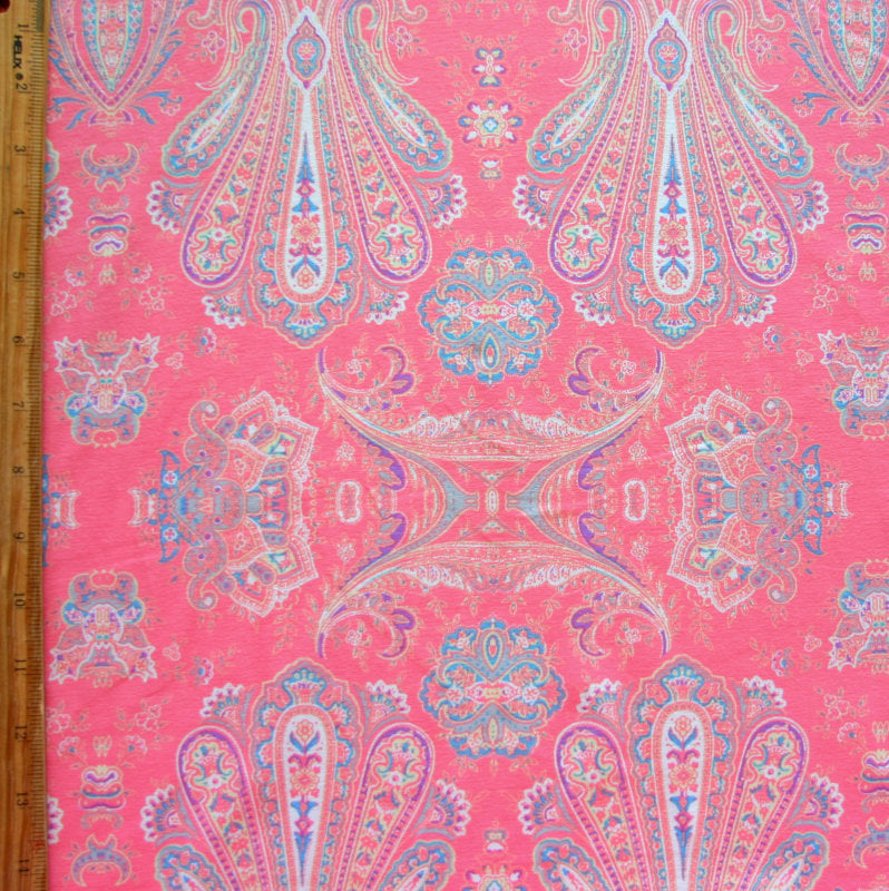 Cotton Lycra Knit Fabric Coral Park Paisley