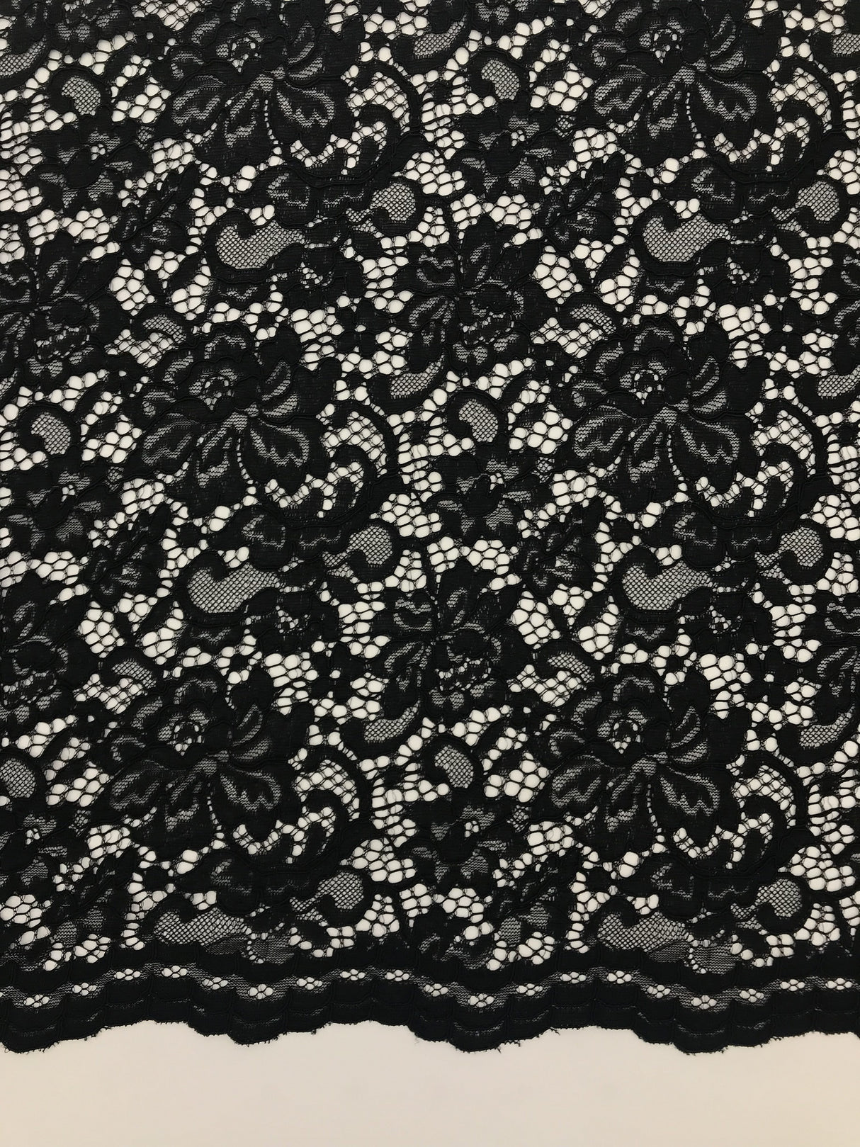 Black Vintage Corded Lace Polyester Fabric - Black, Vintage Corded Lace, 52/54" Width (1 Yard)