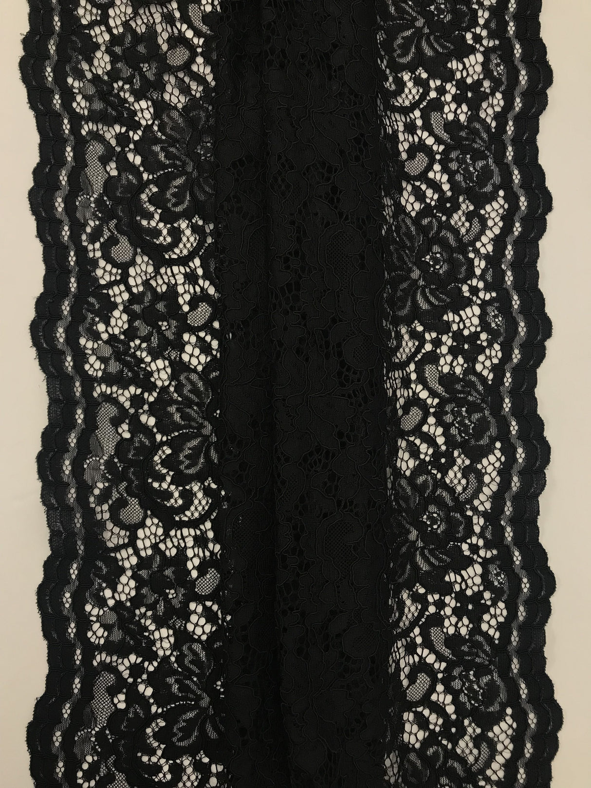 Black Vintage Corded Lace Polyester Fabric - Black, Vintage Corded Lace, 52/54" Width (1 Yard)