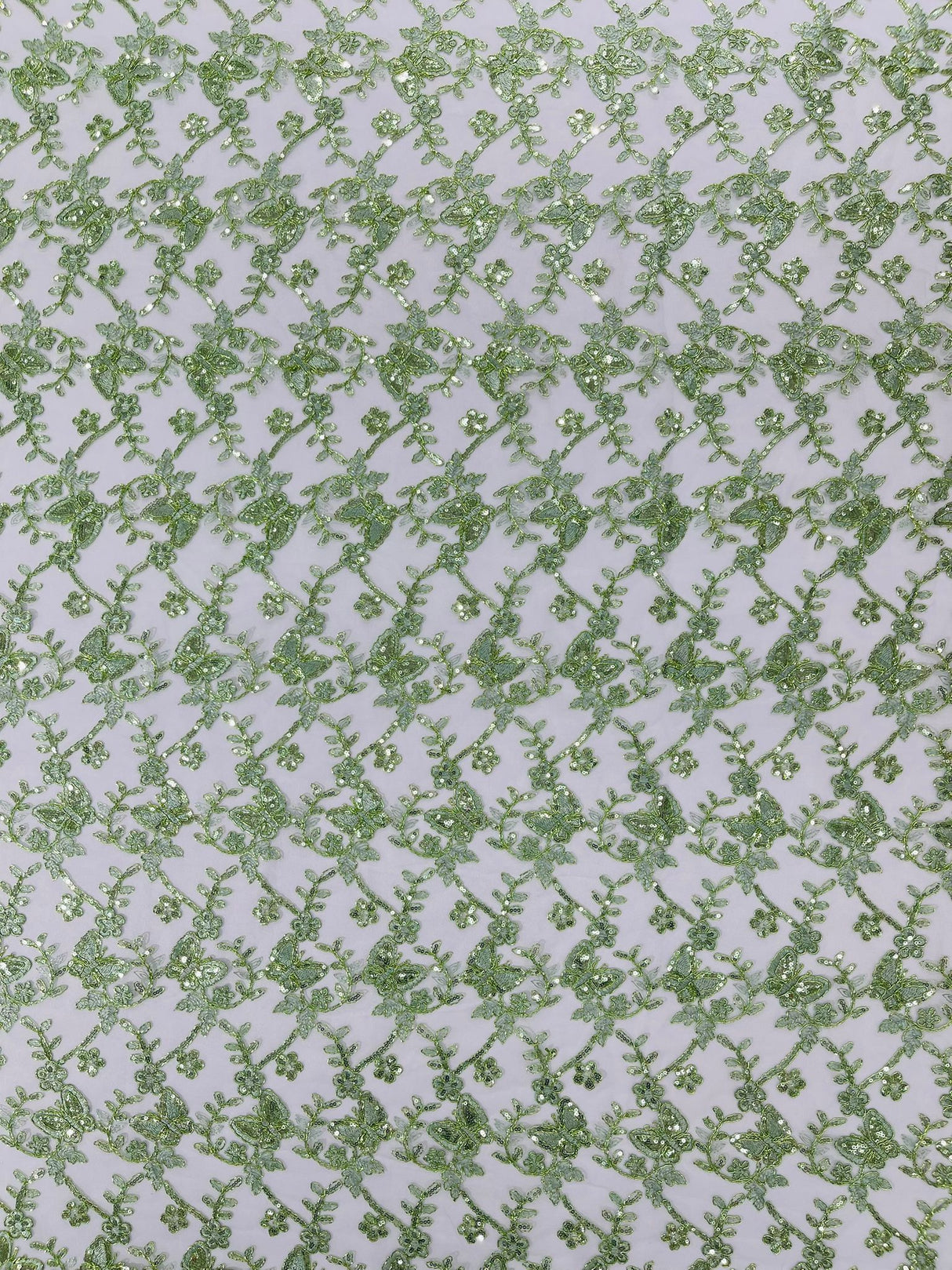 Corded Lace Butterfly Design Polyester Fabric - Butterfly Embroidered Sequin Mesh Lace, 50-54" Width (1 Yard)