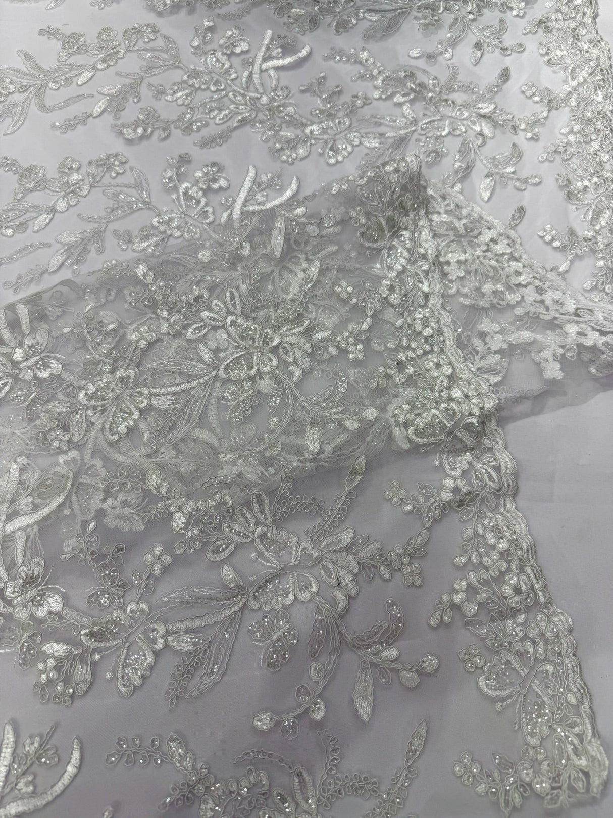 Butterfly Corded Lace Fabric - Butterfly Embroidery, Metallic Sequins, 54" Width (1 Yard)