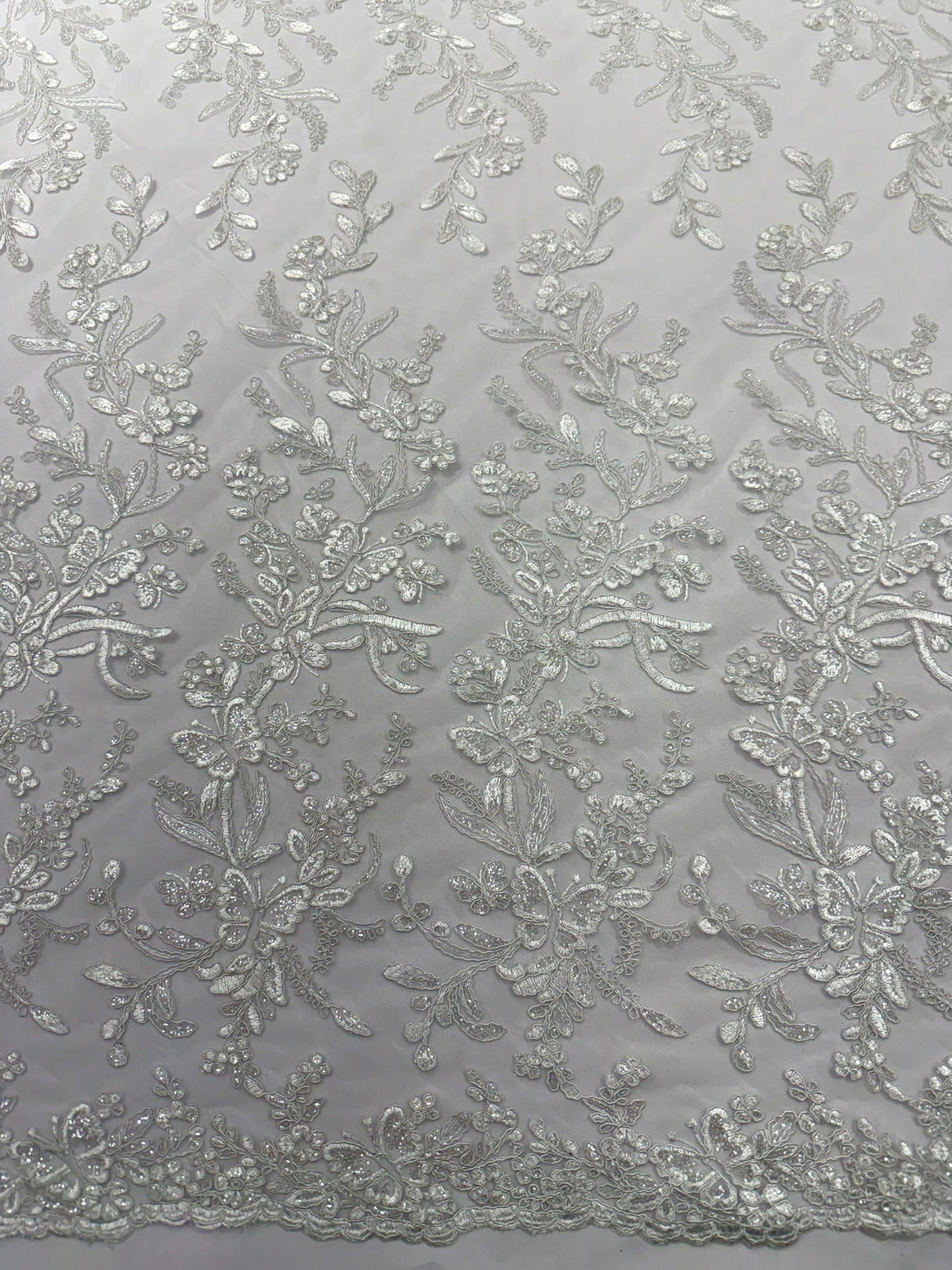 Butterfly Corded Lace Fabric - Butterfly Embroidery, Metallic Sequins, 54" Width (1 Yard)