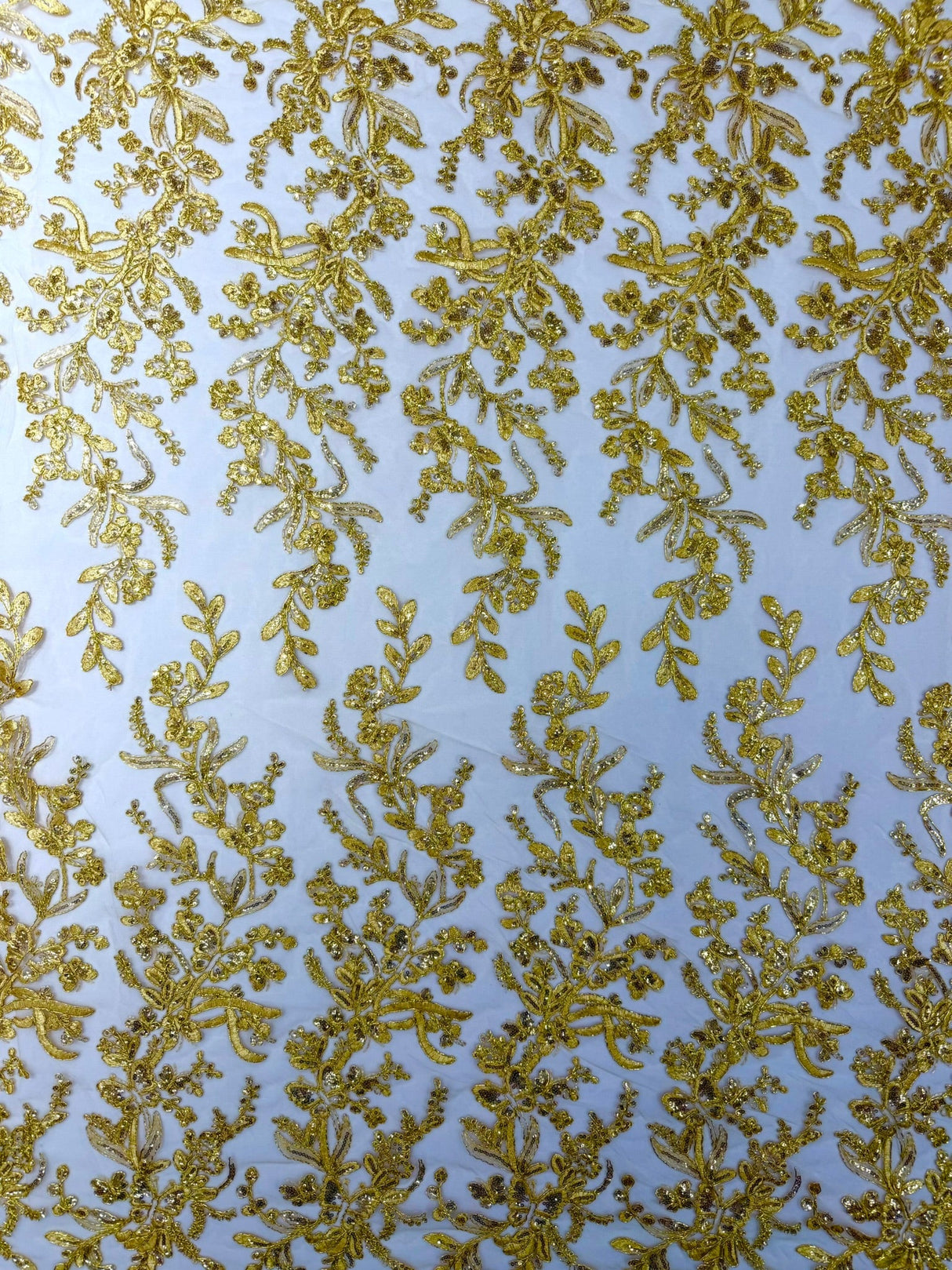 Butterfly Corded Lace Fabric - Butterfly Embroidery, Metallic Sequins, 54" Width (1 Yard)