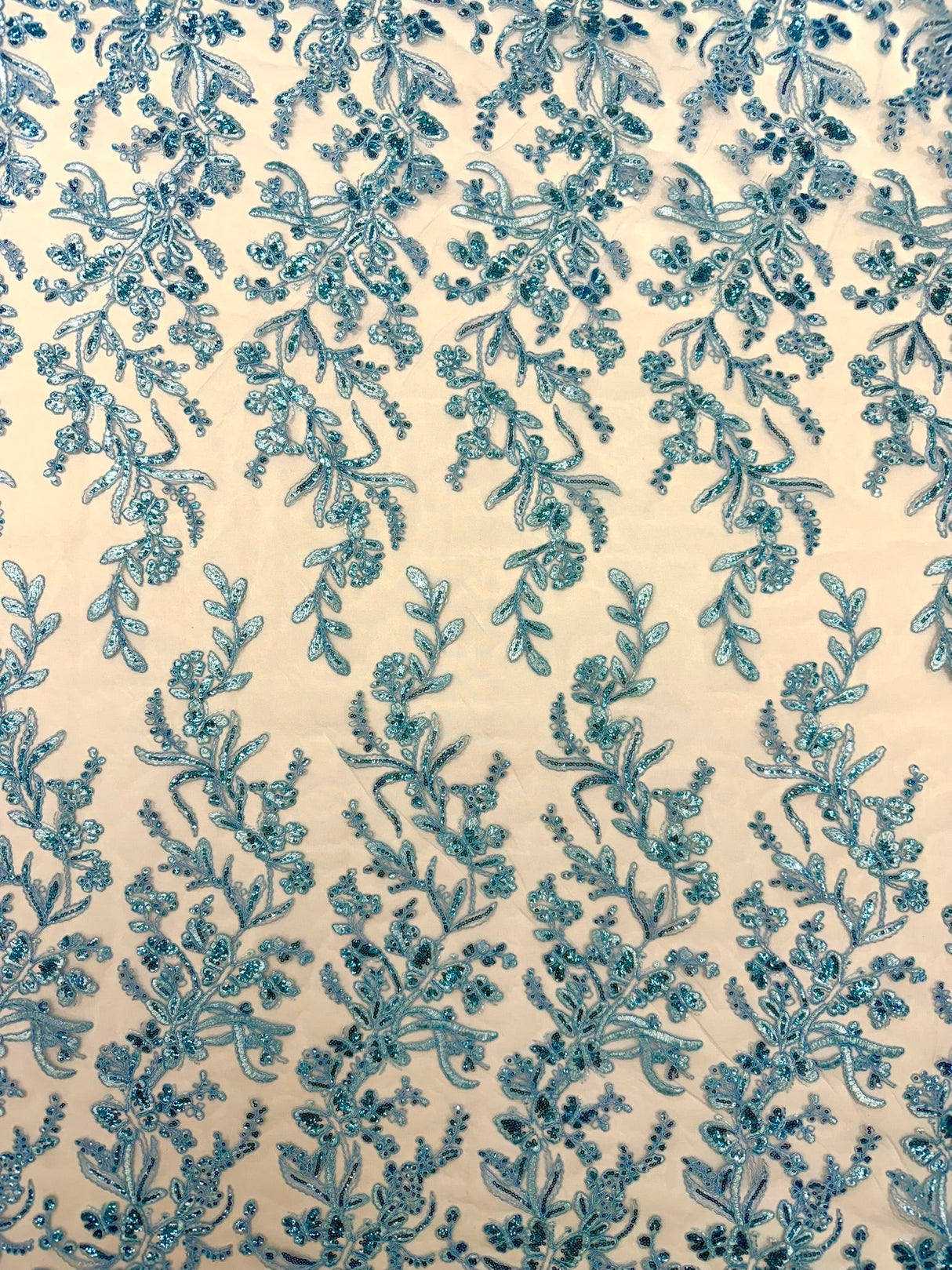 Butterfly Corded Lace Fabric - Butterfly Embroidery, Metallic Sequins, 54" Width (1 Yard)