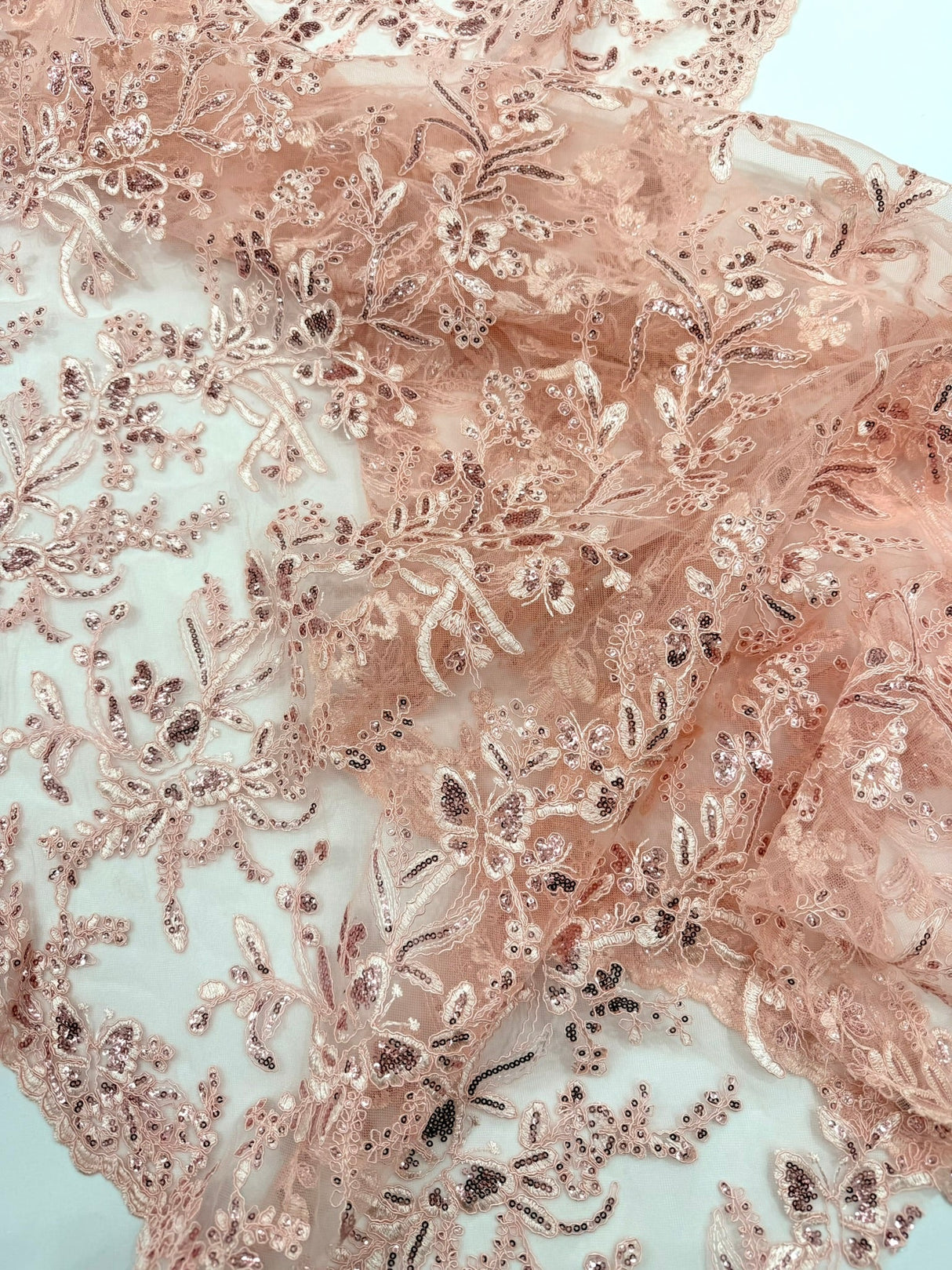 Butterfly Corded Lace Fabric - Butterfly Embroidery, Metallic Sequins, 54" Width (1 Yard)