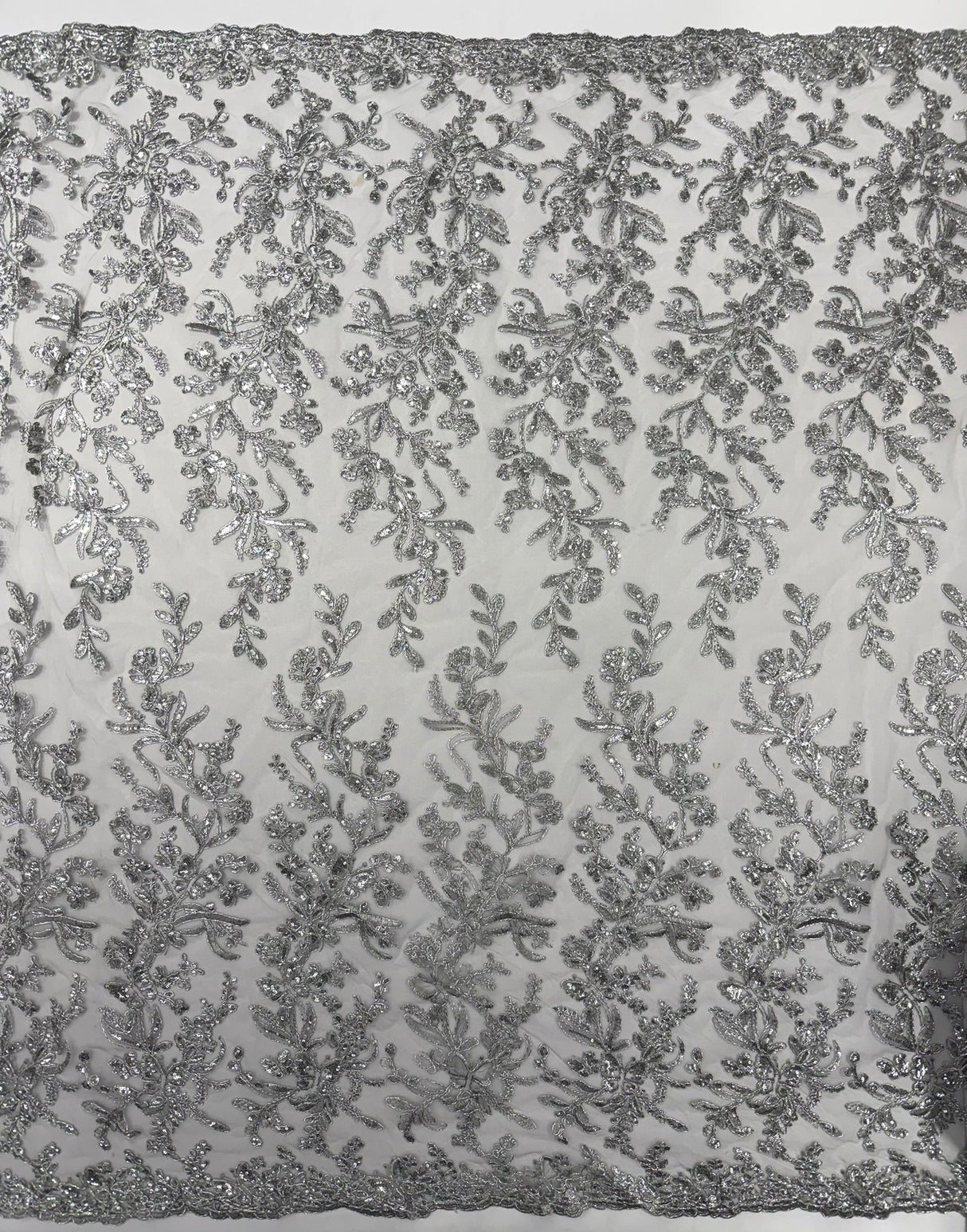 Butterfly Corded Lace Fabric - Butterfly Embroidery, Metallic Sequins, 54" Width (1 Yard)