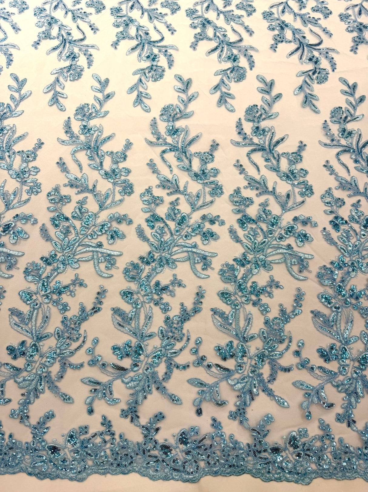 Butterfly Corded Lace Fabric - Butterfly Embroidery, Metallic Sequins, 54" Width (1 Yard)