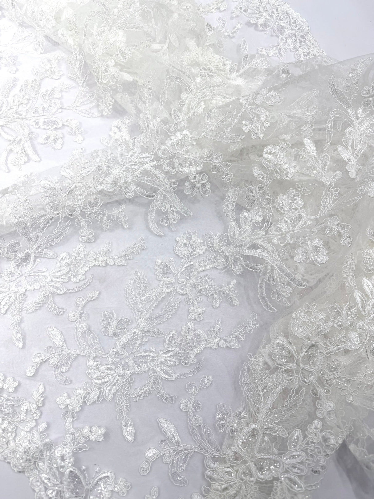 Butterfly Corded Lace Fabric - Butterfly Embroidery, Metallic Sequins, 54" Width (1 Yard)