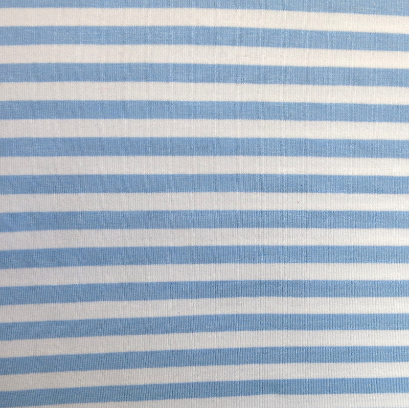 Cotton Lycra Cornflower and White Stripe Knit Fabric