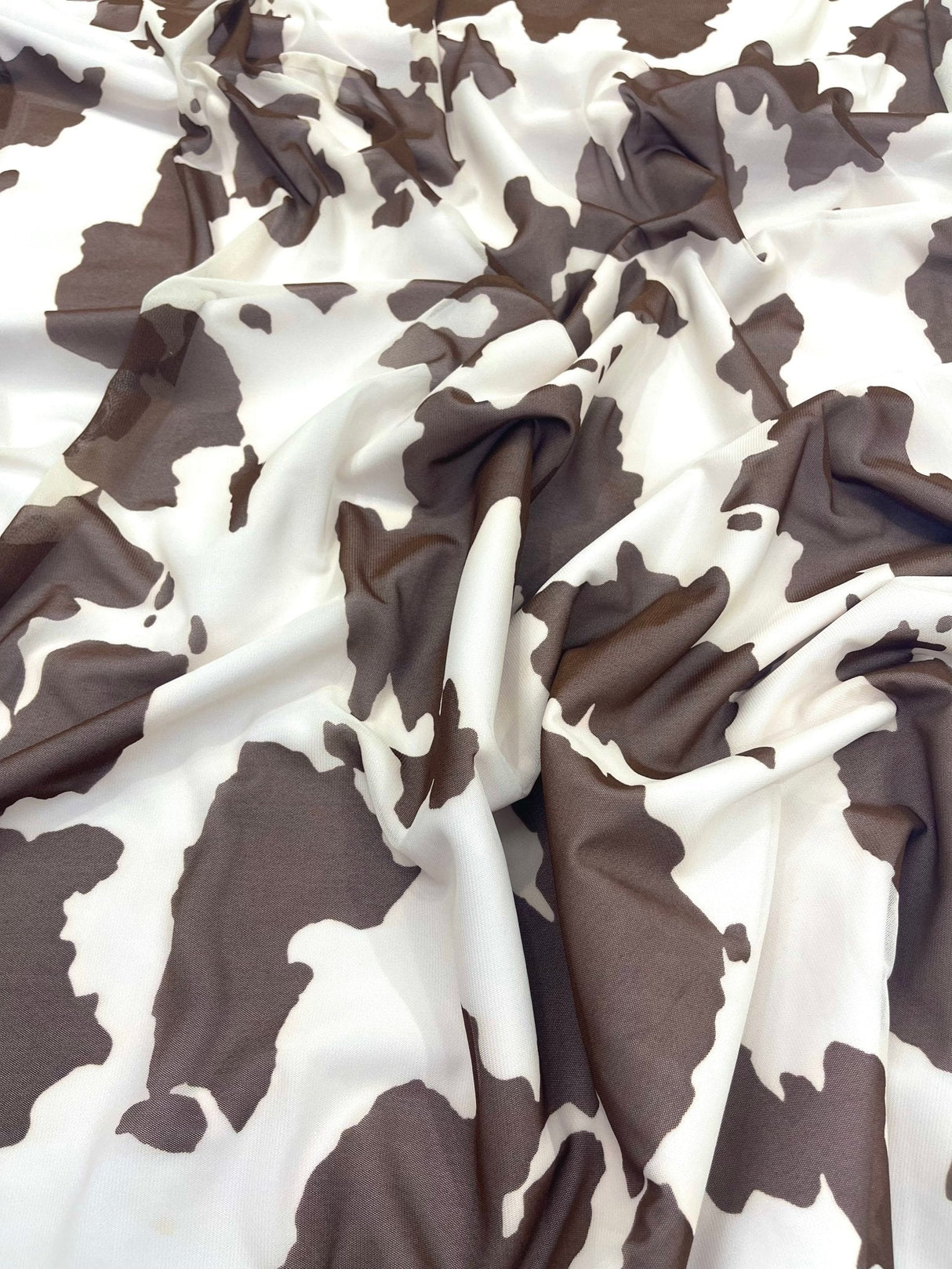 Cow Print Power Mesh Fabric - 4 Way Stretch, Cow Print, 58" Width (1 Yard)