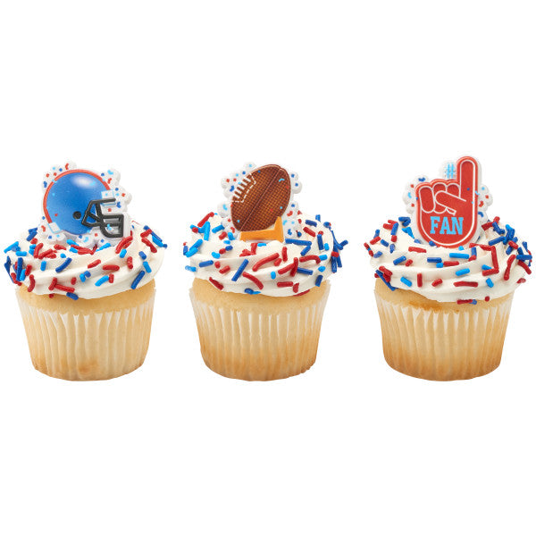 Football Assortment Helmet, #1 Fan and Football with Goal Cupcake Rings set of 144