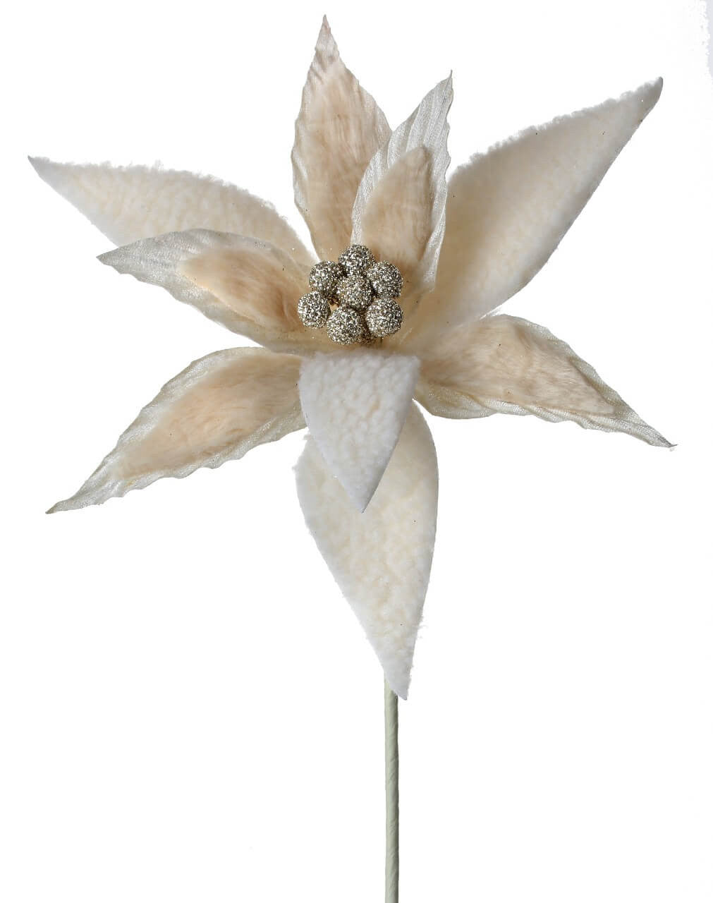Ivory Woolly Fur Poinsettia Stem 24 Inch Christmas Flower Decor