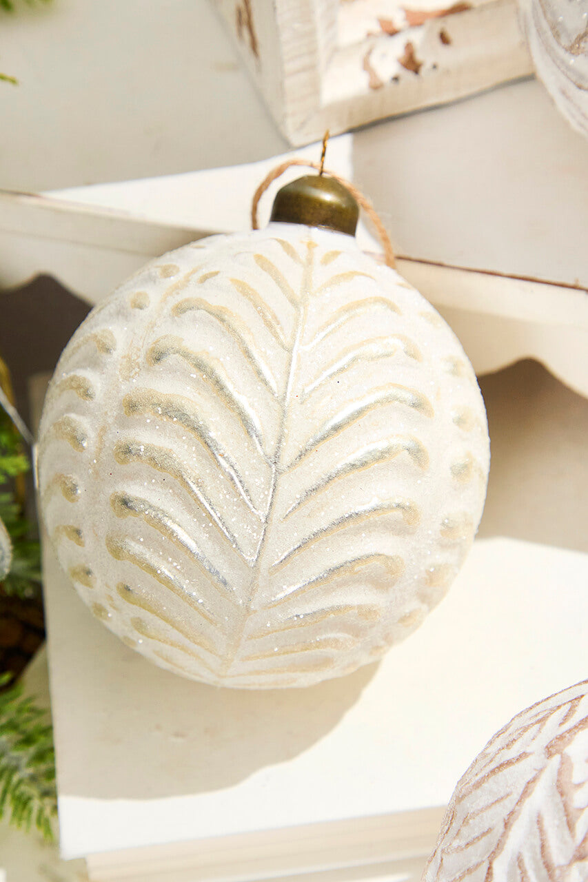 4" Leafy Ball Glass Ornament