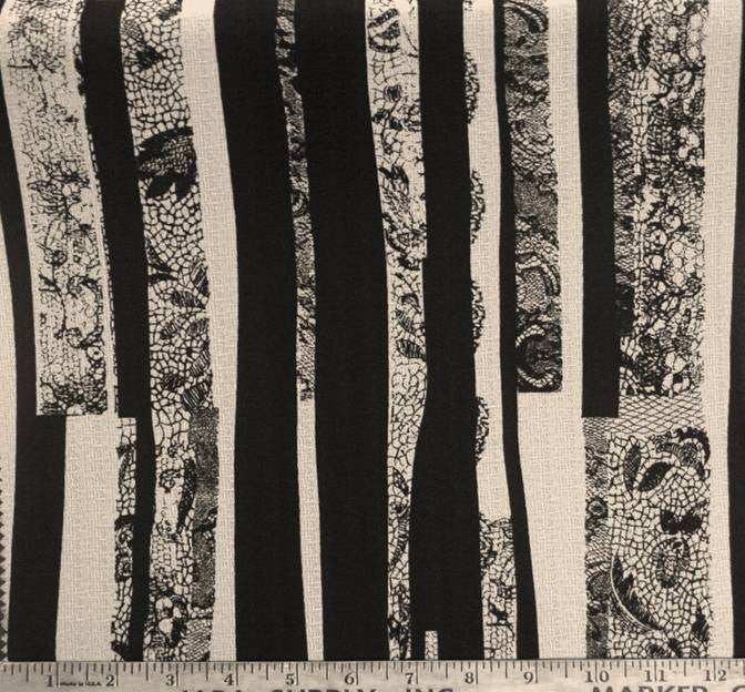 Crepe Caterina 1D524 Polyester Fabric - Black/Ivory, 58/60" Width
