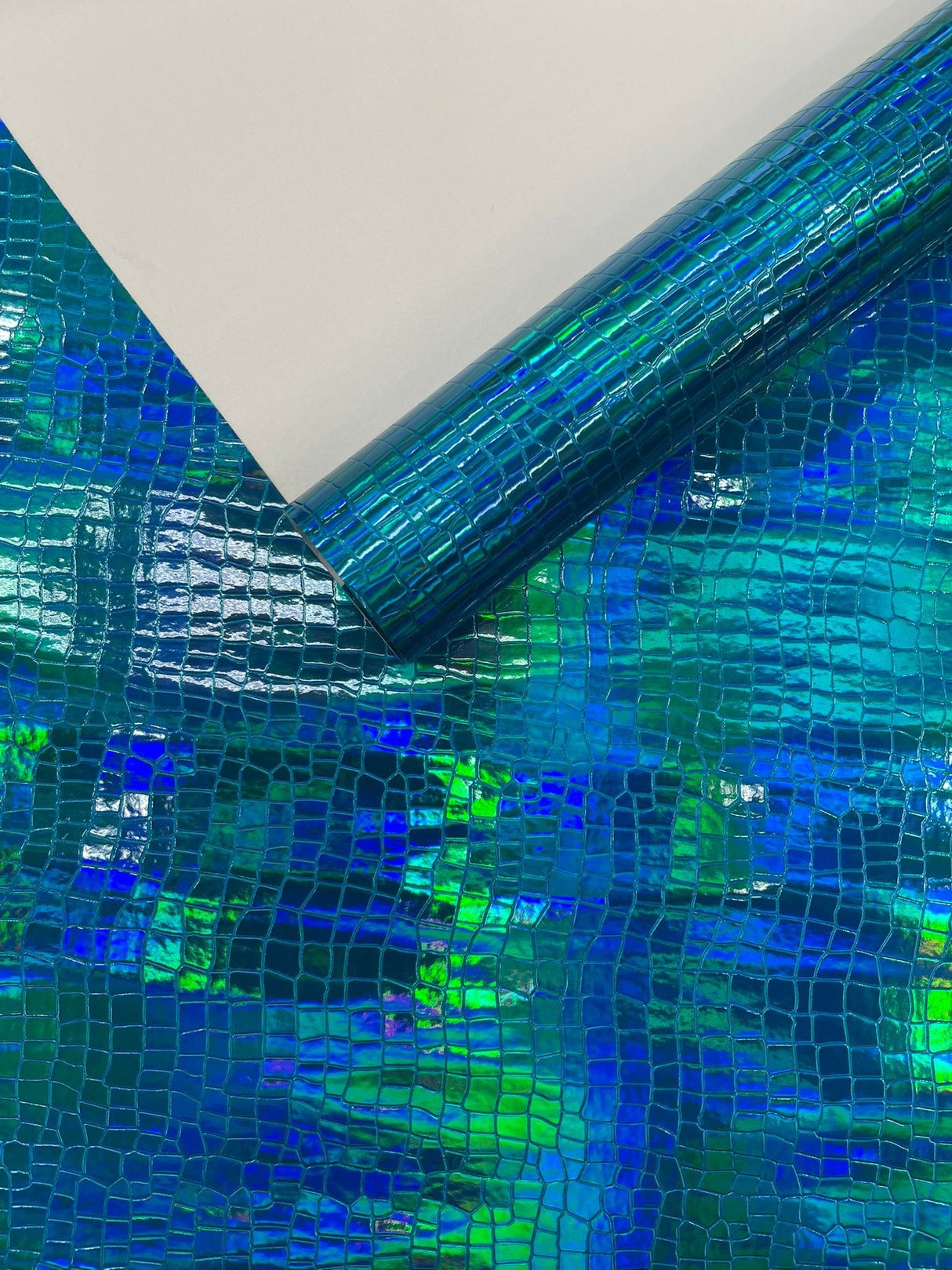 Crocodile Embossed PVC Holographic Vinyl Fabric - Gold, Pink, Red, Silver, Steel Lead, Turquoise, Crocodile Embossed, 54" Width (1 Yard)