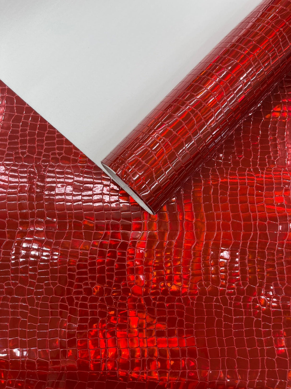 Crocodile Embossed PVC Holographic Vinyl Fabric - Gold, Pink, Red, Silver, Steel Lead, Turquoise, Crocodile Embossed, 54" Width (1 Yard)