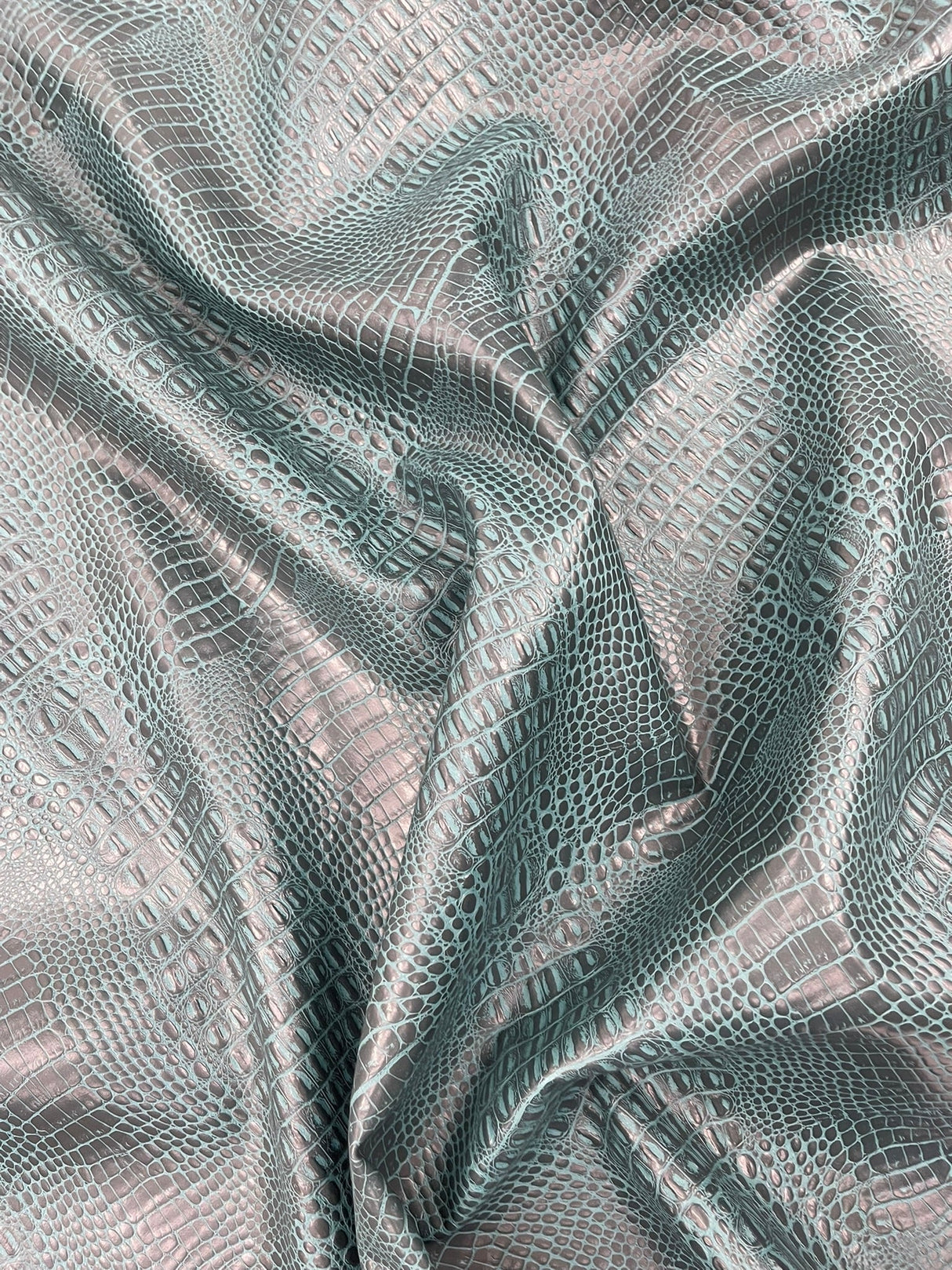 Crocodile Marine Vinyl Faux Leather Fabric - Two Tone Skin Texture, 54" Width (1 Yard)