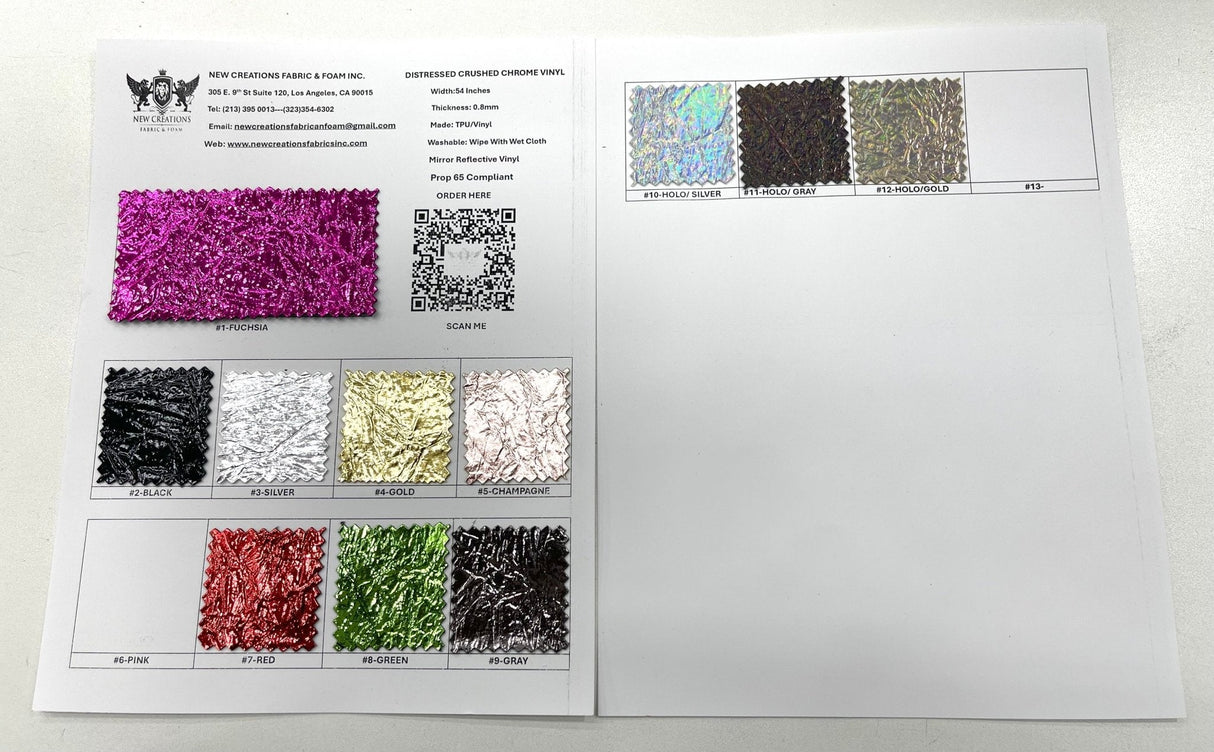Crush Chrome Mirror Shiny Vinyl Fabric - Metallic Mirror Finish, 54" Width (1 Yard)