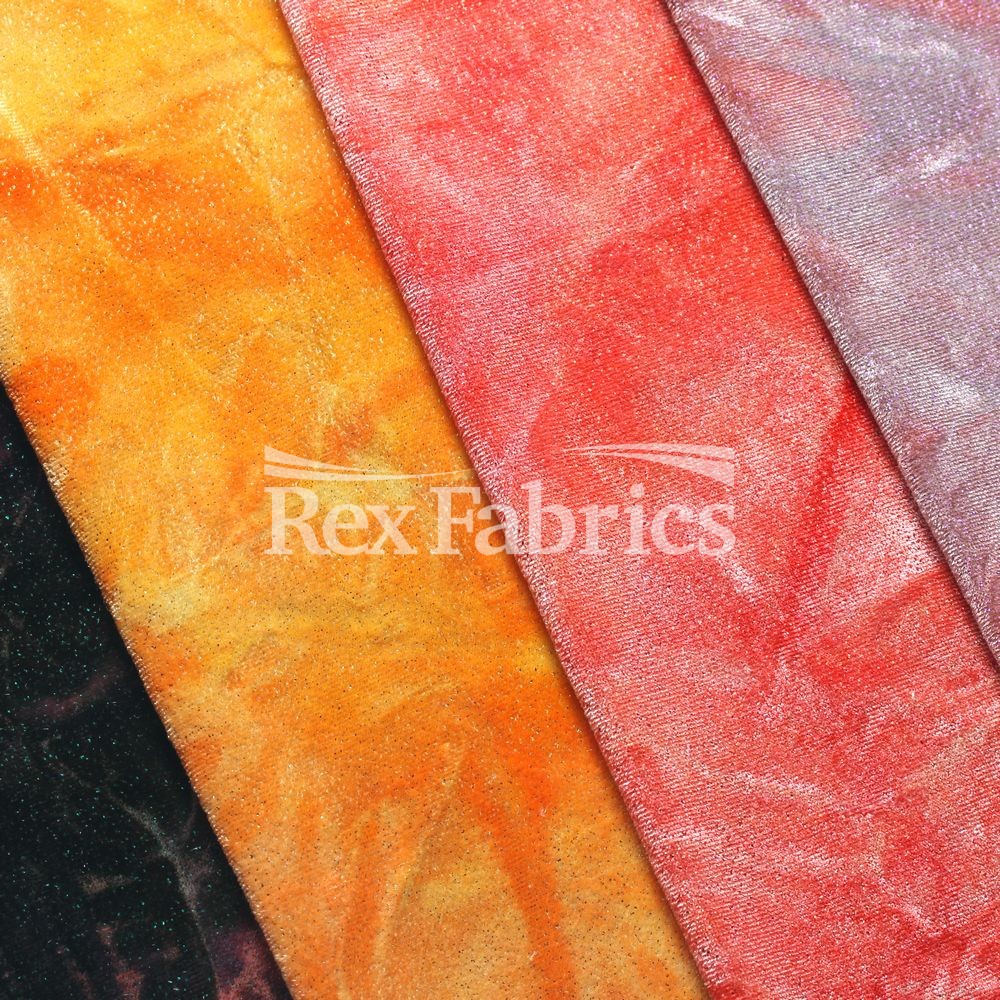 Crushed Tie Dye Velvet Polyester Spandex Velvet Fabric - Assorted Colors, Crushed Tie-Dye, 58/60" Width (1 Yard)