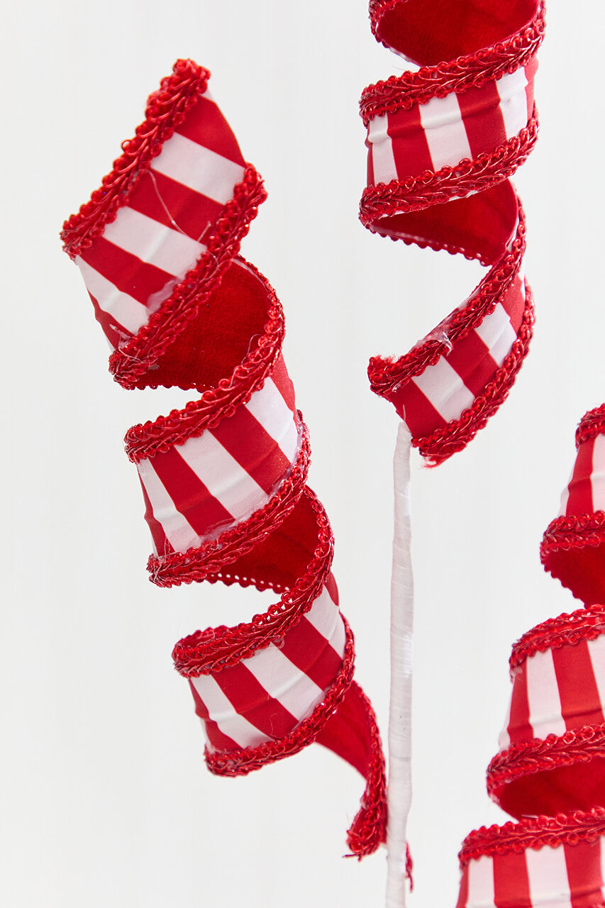28" Red & White Stripe Curly Spray