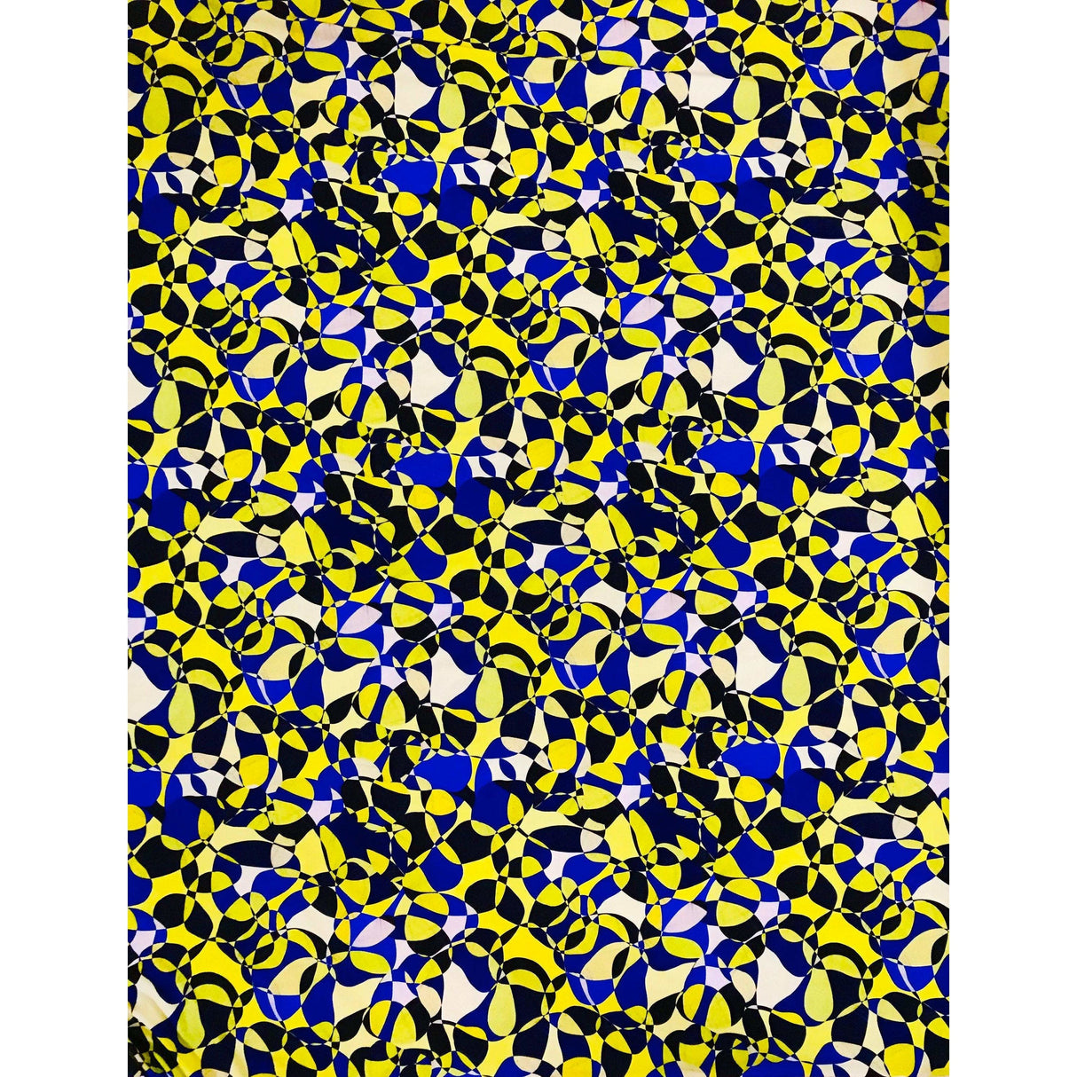 African Print Elastic Knit Fabric - Yellow, Shades Of Blue Chiasoka, 58" Width (1 Yard)