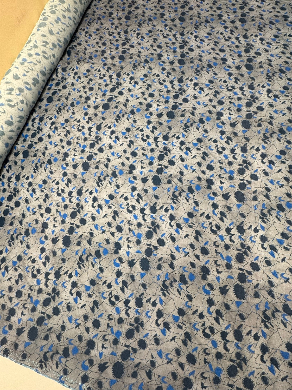 Viscose Printed Blue Gray Staple Fabric