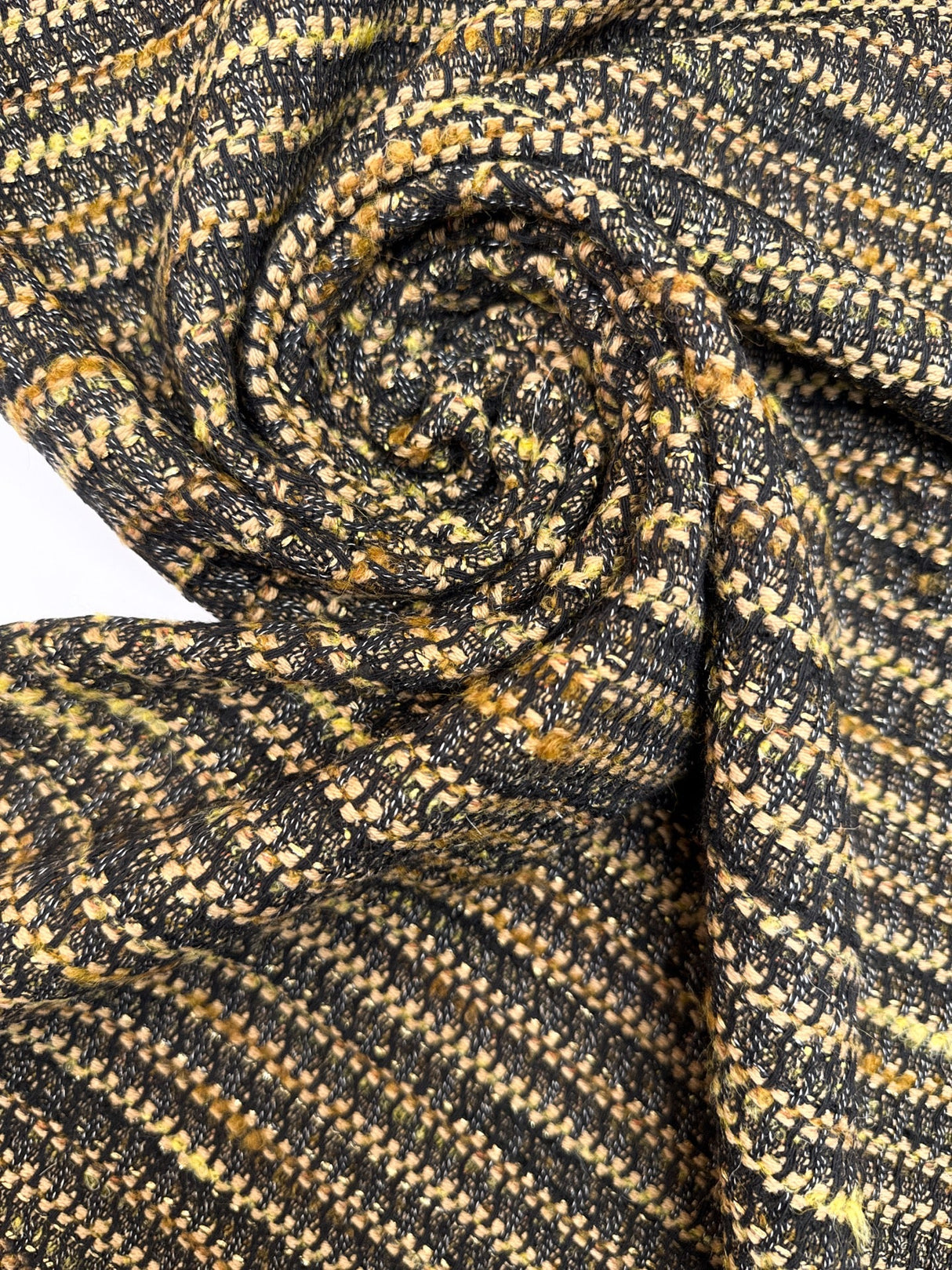 Cotton Tweed Striped Green-Beige with Wool and Lurex