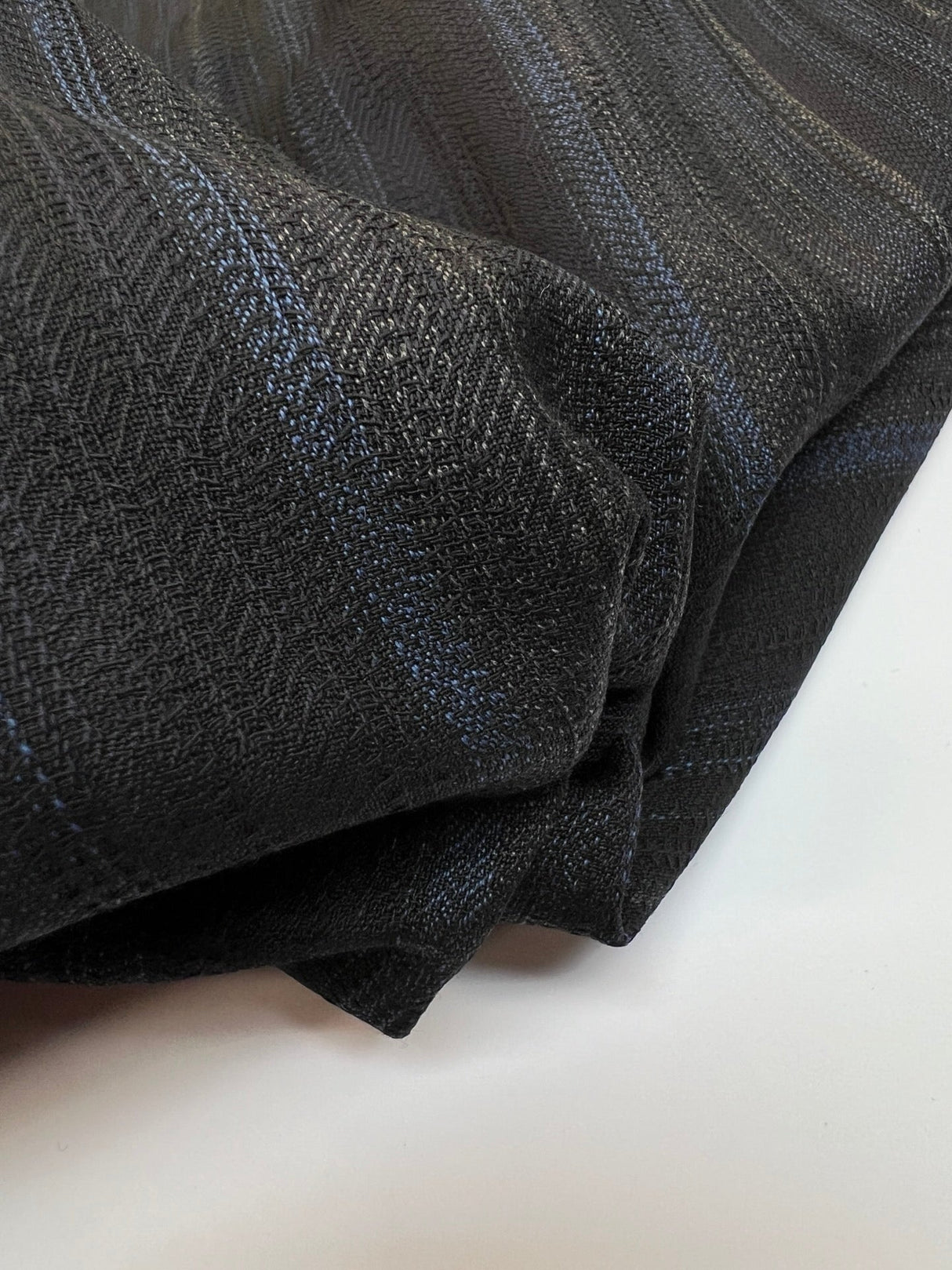 Wool Striped Fabric Black Blue