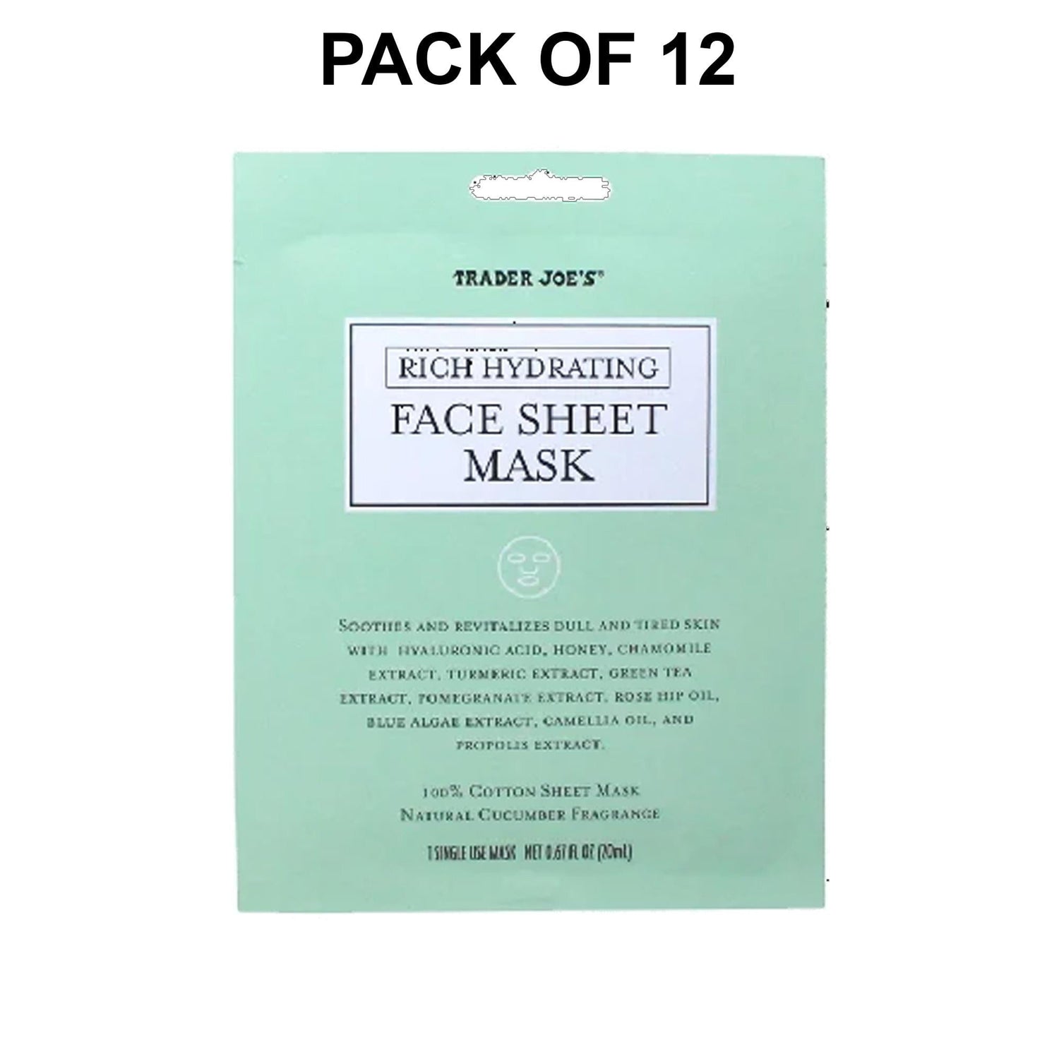 Trader Joe’s Rich Hydrating Face Sheet Mask Natural Cucumber Fragrance | 0.67 Fl Oz