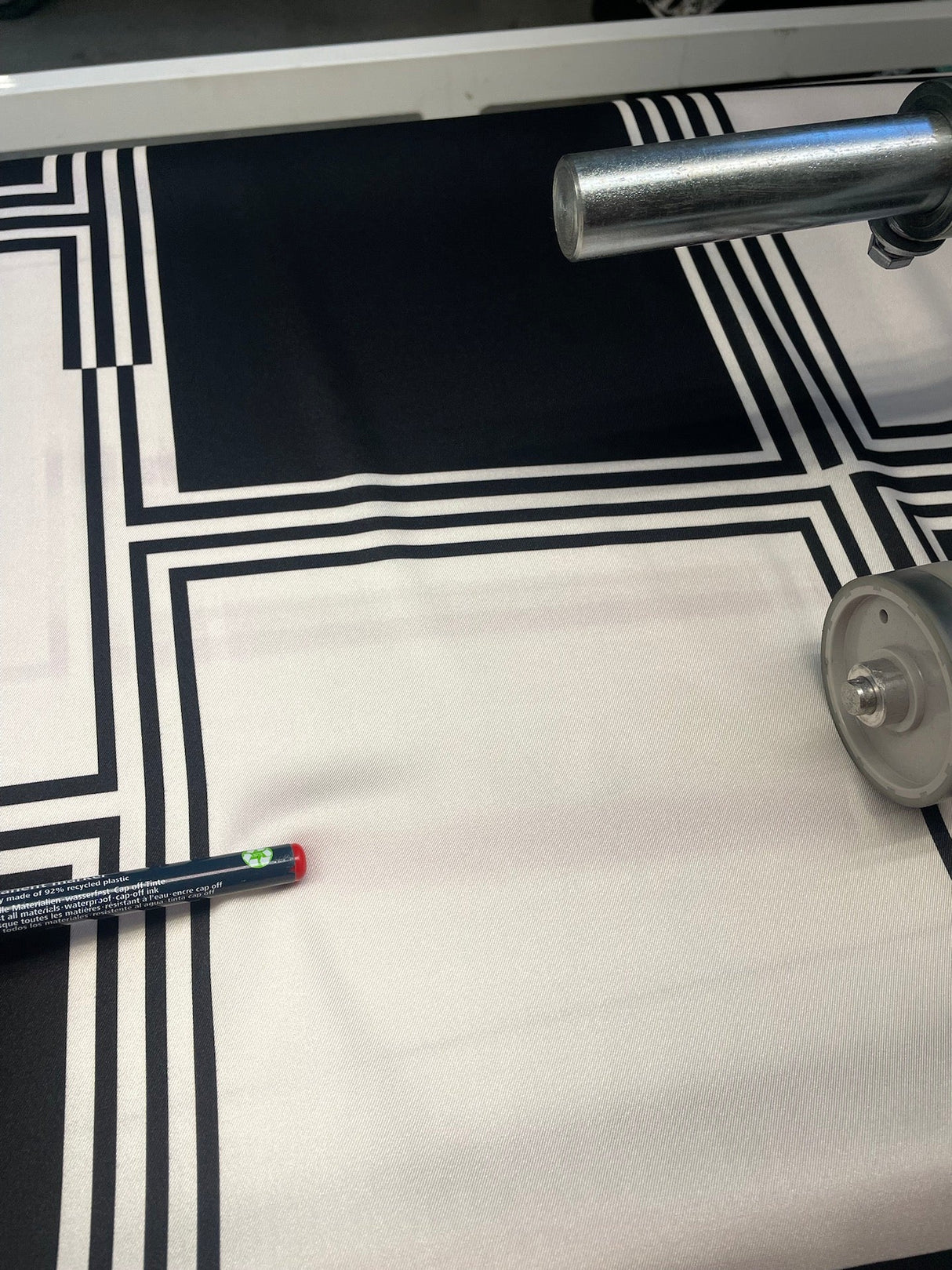Printed Polyester Sateen Fabric Beige Black