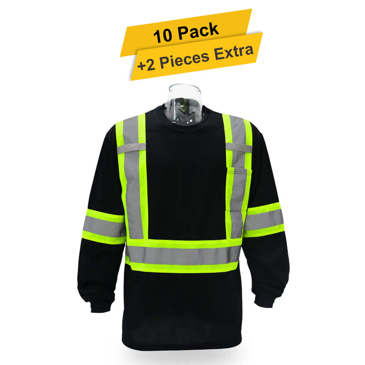 High Visibility Contrast Long Sleeve Safety T-shirt 10 Pack 100% Polyester
