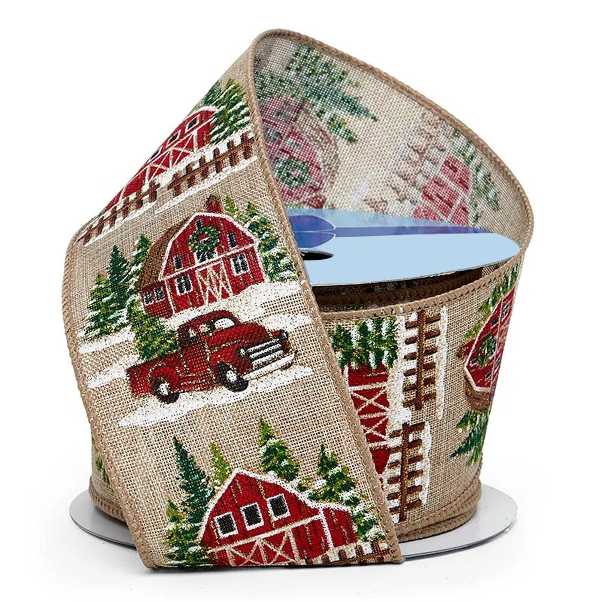 Vintage Scenes On Wired Ribbon 2 1/2 '' X 10 yd Truck & Barn Color 1 / ROLL