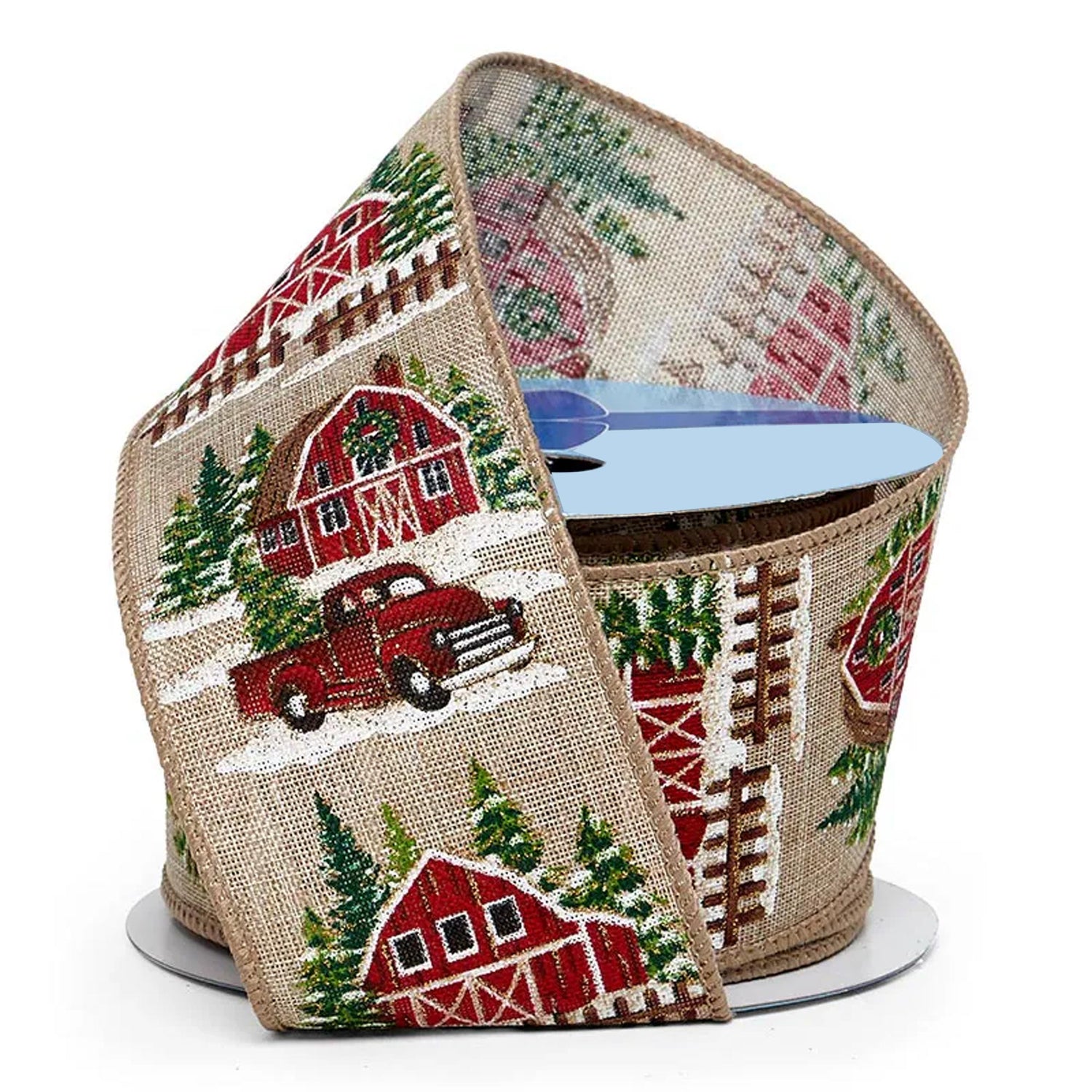 Vintage Scenes On Wired Ribbon 2 1/2 '' X 10 yd Truck & Barn Color 1 / ROLL