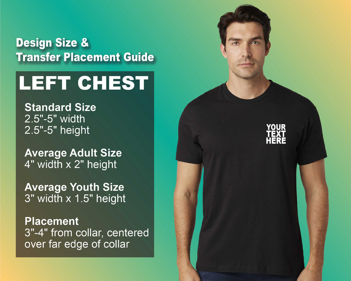 Pack: 12 Fast Custom Text T-Shirts – Create Your Own Personalized Tee (Left Chest - Black)