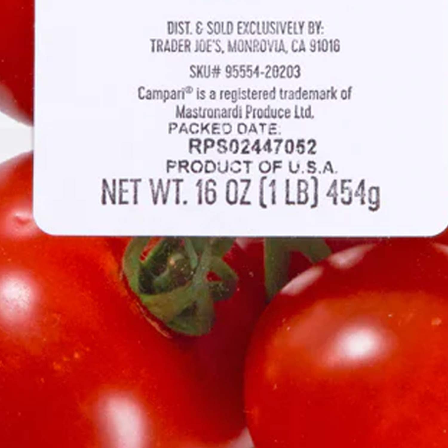 Trader Joe’s Campari Tomatoes 1 Lb