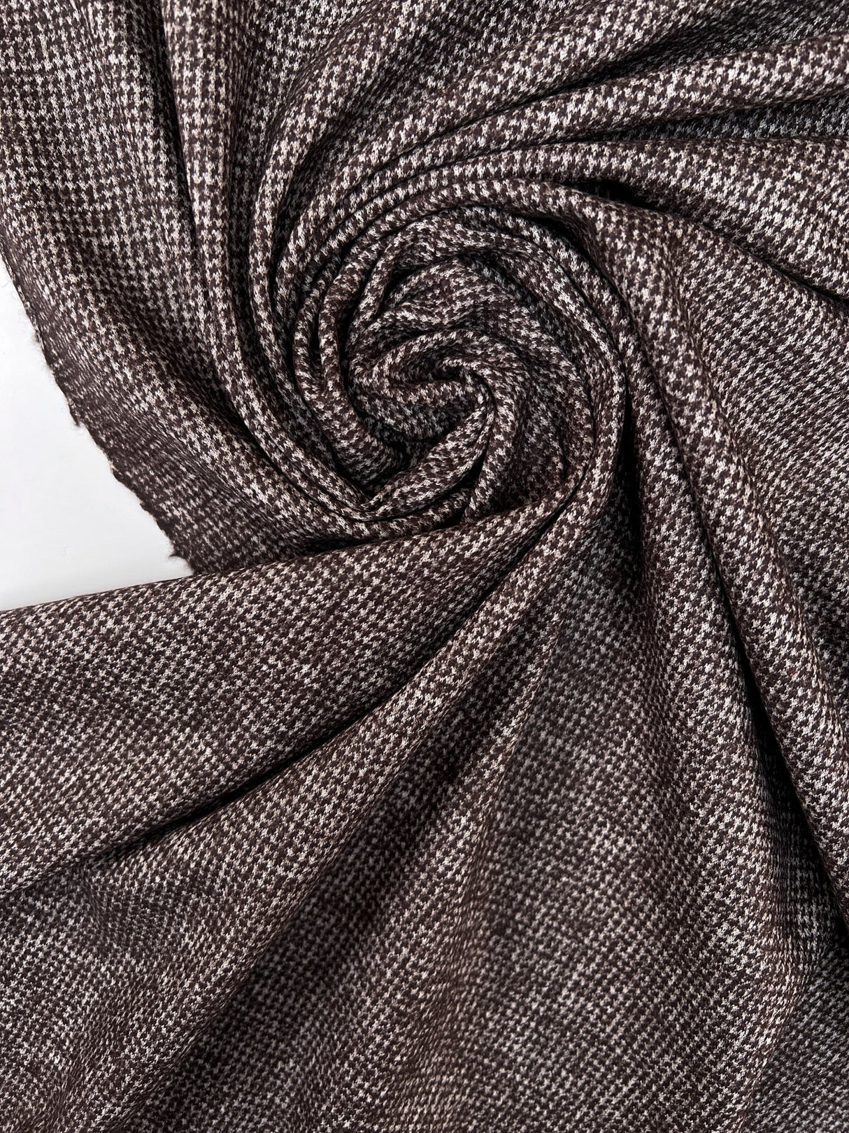 Wool Cotton Knitted Houndstooth Gray-Brown