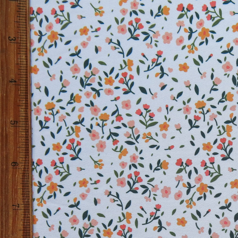 Poly Spandex Swimsuit Fabric Dainty Floral on White
