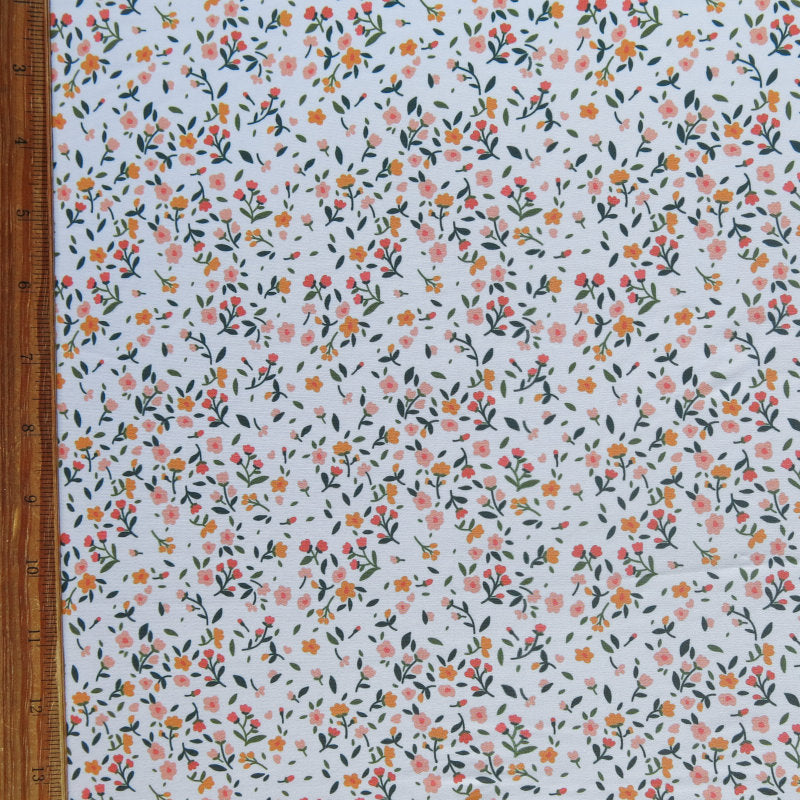 Poly Spandex Swimsuit Fabric Dainty Floral on White
