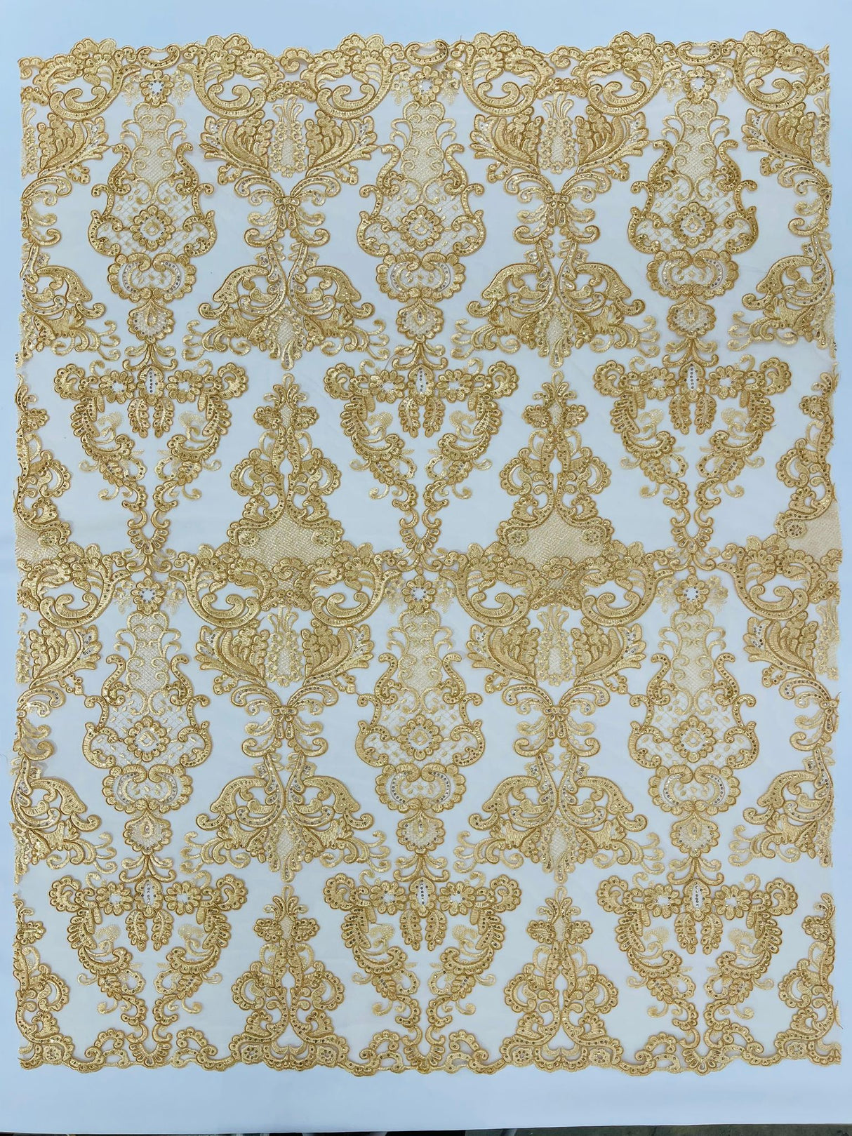 Damask Embroidered Lace Fabric - Damask Embroidered Lace, 54" Width (1 Yard)