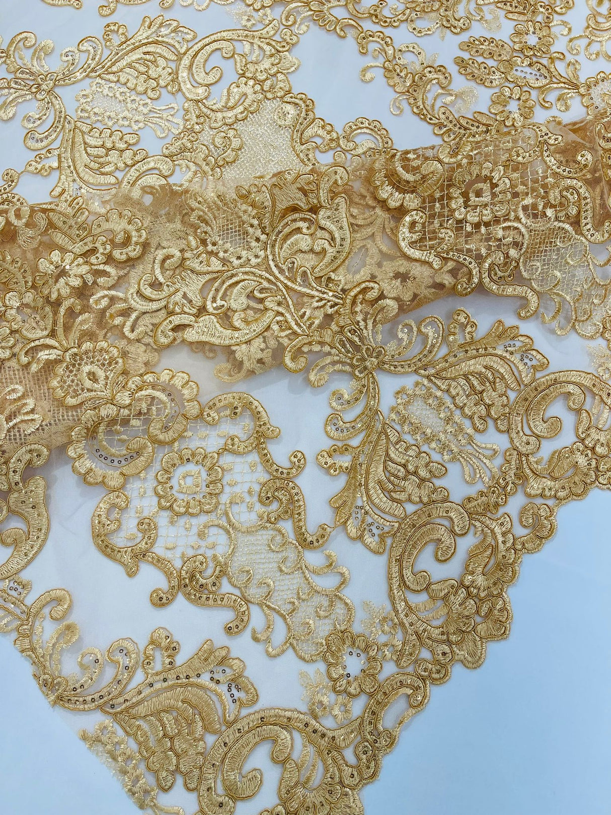Damask Embroidered Lace Fabric - Damask Embroidered Lace, 54" Width (1 Yard)