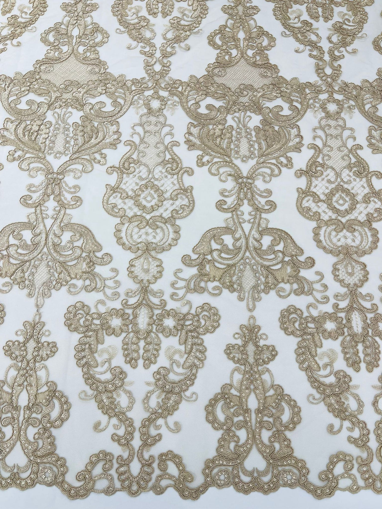 Damask Embroidered Lace Fabric - Damask Embroidered Lace, 54" Width (1 Yard)
